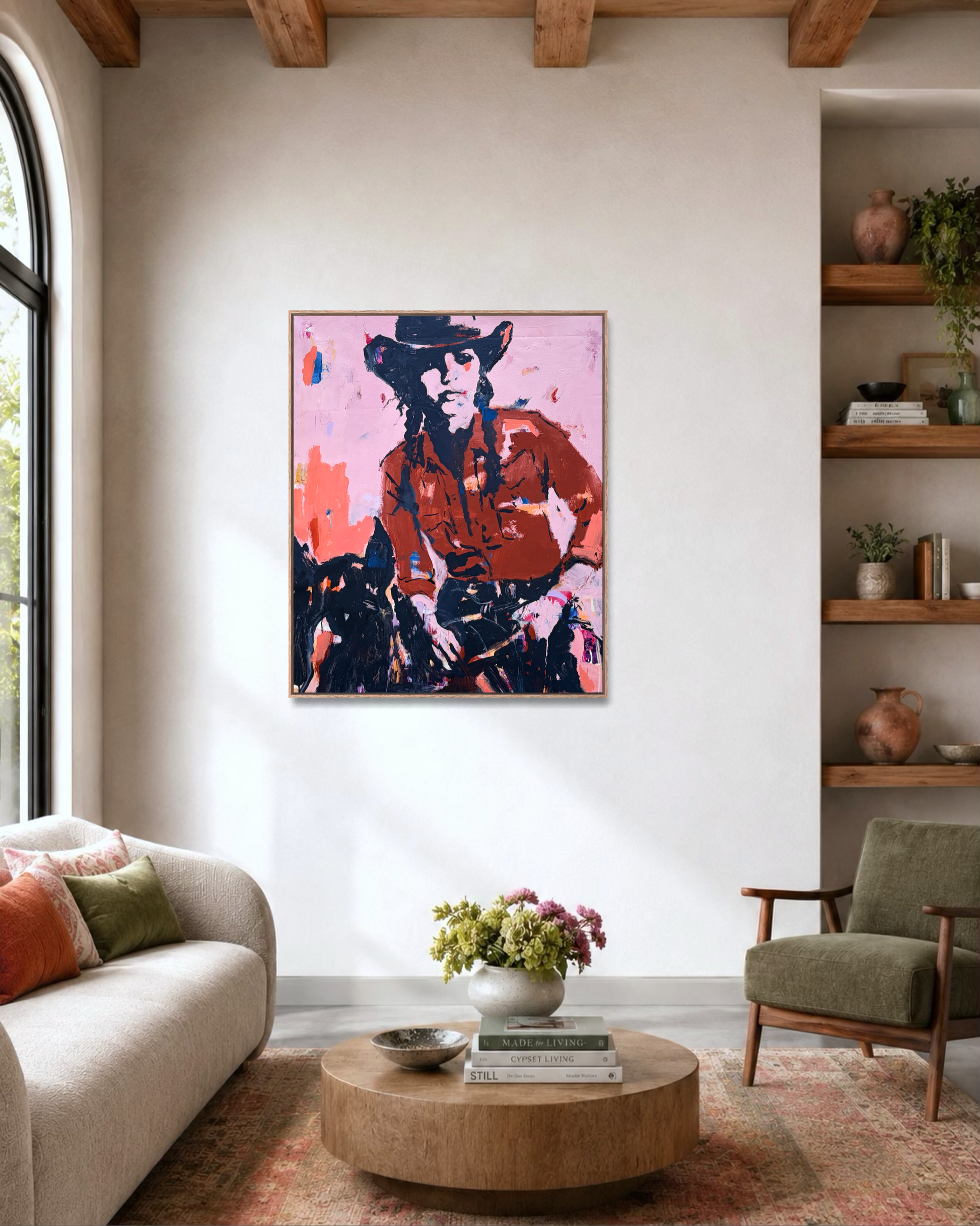 Outspoken   - Abstract figurative portrait of cowgirl, art by Australian Artist Rose Hewartson Original Abstract Painting on Canvas Framed, Statement Piece