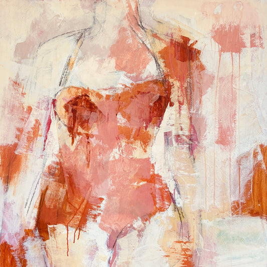 Perfectly Imperfect  - Abstract figurative portrait of woman, art by Australian Artist Rose Hewartson Original Abstract Painting on Canvas Framed 99x99 cm Statement Piece