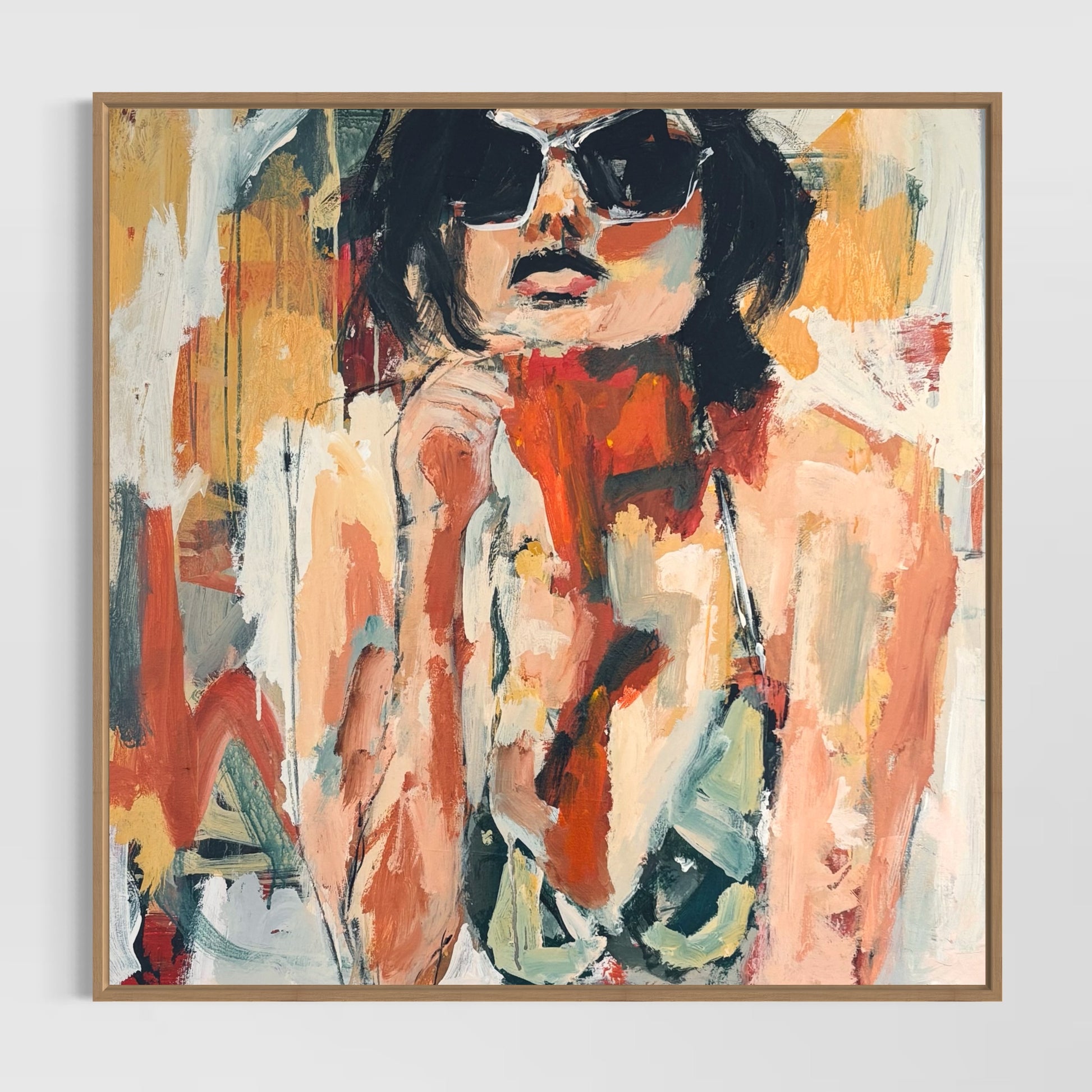 Joolz- Abstract figurative portrait of woman, art by Australian Artist Rose Hewartson Original Abstract Painting on Canvas Framed 99x123 cm Statement Piece