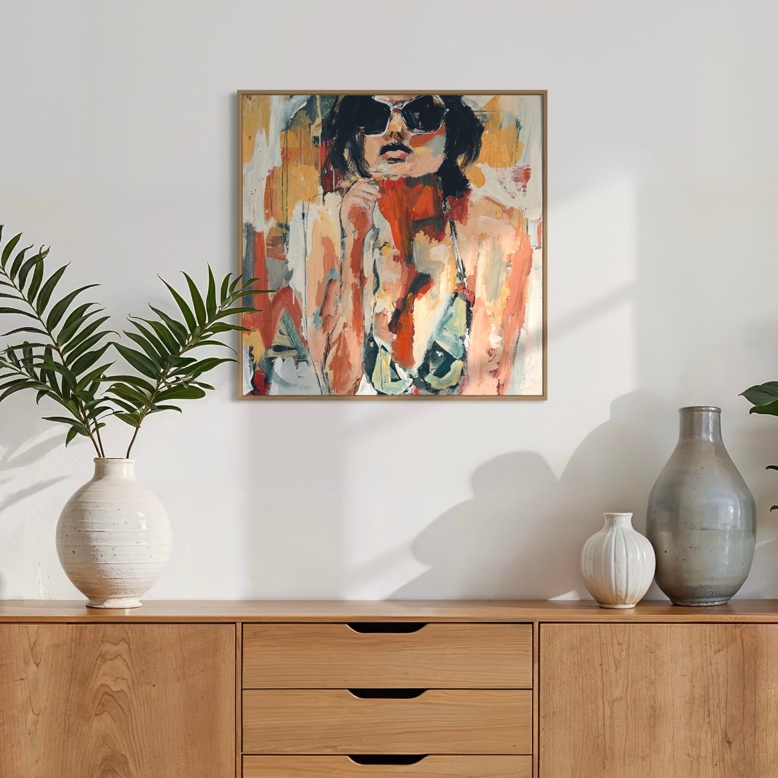 Joolz- Abstract figurative portrait of woman, art by Australian Artist Rose Hewartson Original Abstract Painting on Canvas Framed 99x123 cm Statement Piece