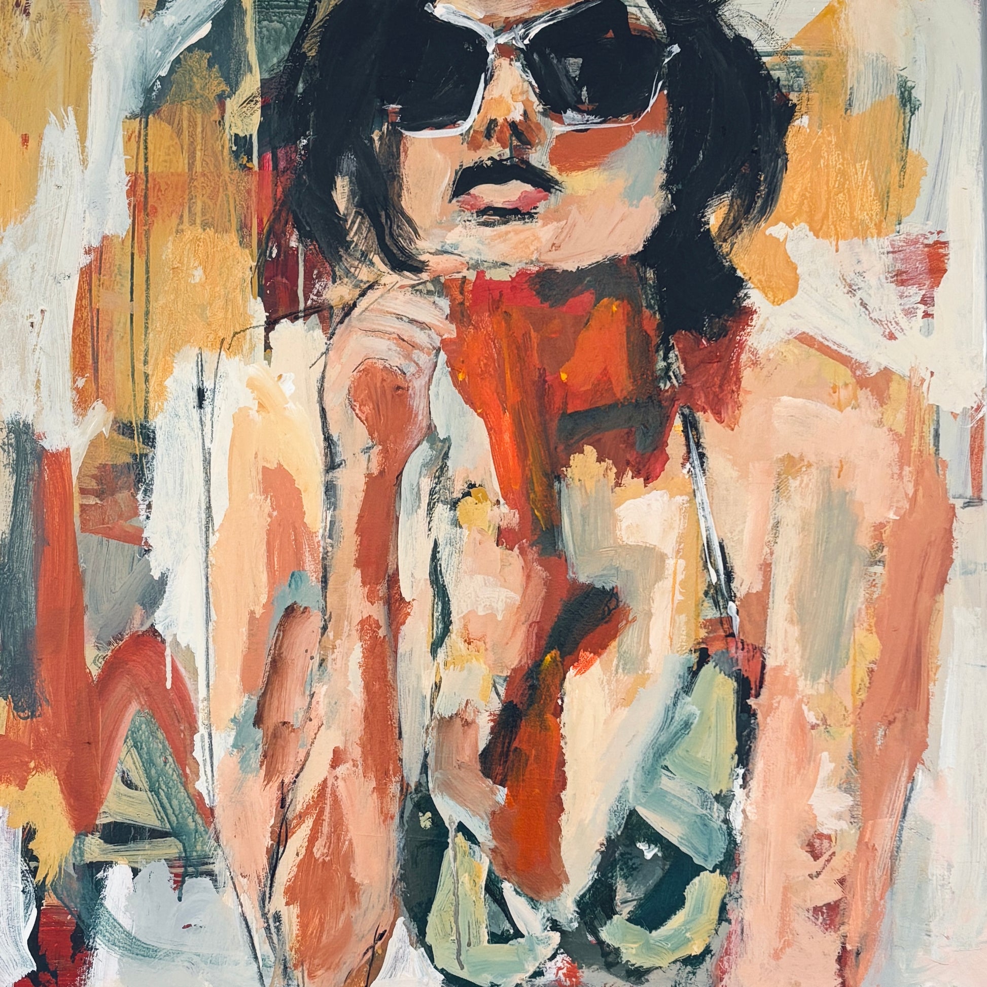 Joolz- Abstract figurative portrait of woman, art by Australian Artist Rose Hewartson Original Abstract Painting on Canvas Framed 99x123 cm Statement Piece