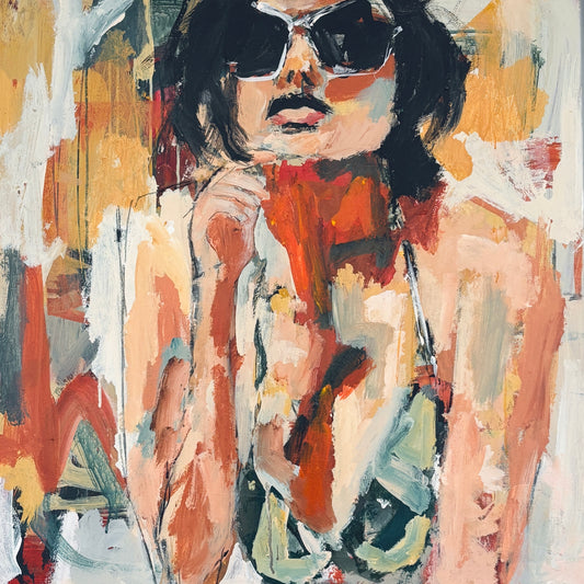 Joolz- Abstract figurative portrait of woman, art by Australian Artist Rose Hewartson Original Abstract Painting on Canvas Framed 99x123 cm Statement Piece