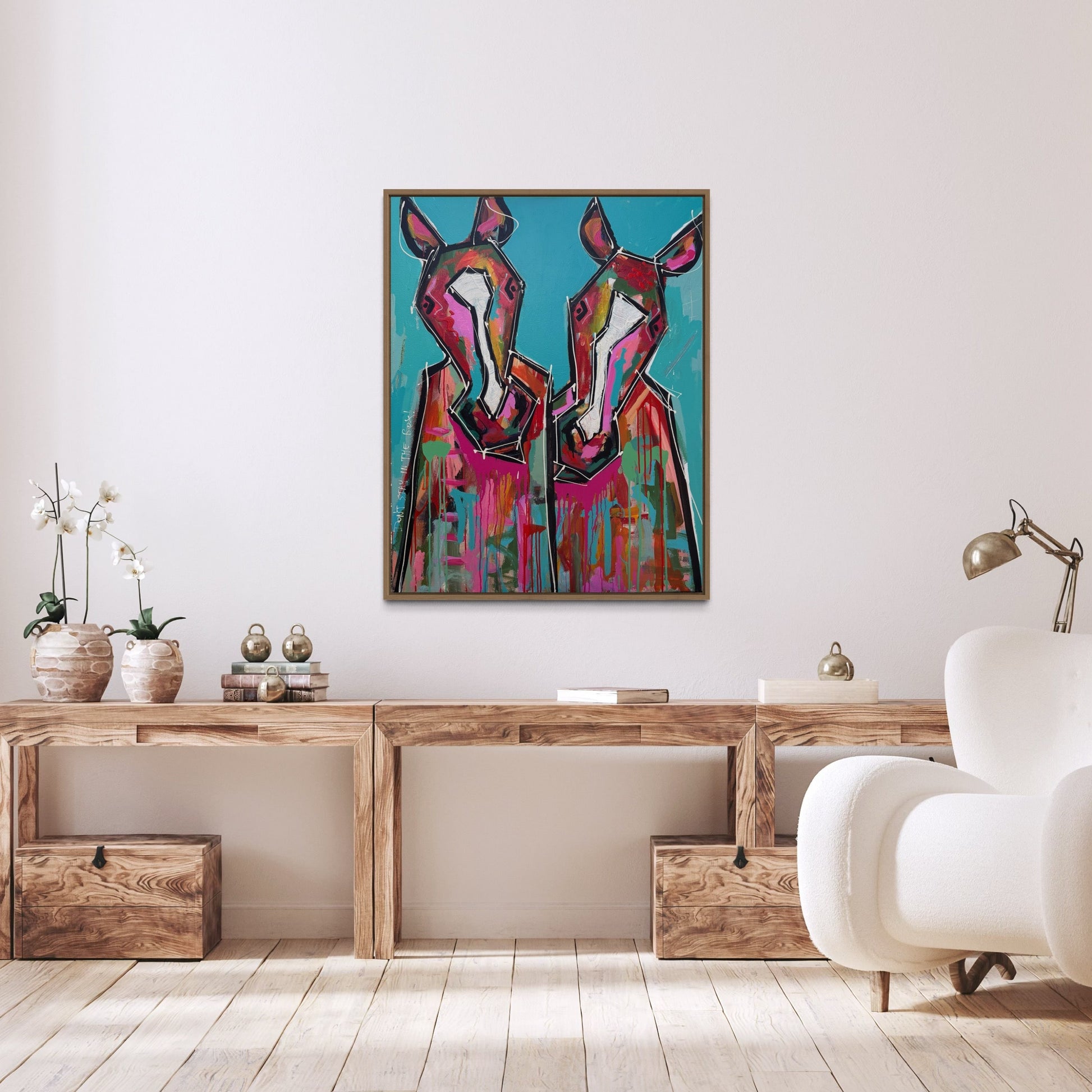 Life Is Better Together - Abstract Cow by Australian Artist Rose Hewartson Original Abstract Painting on Canvas Framed 99x123 cm Statement Piece