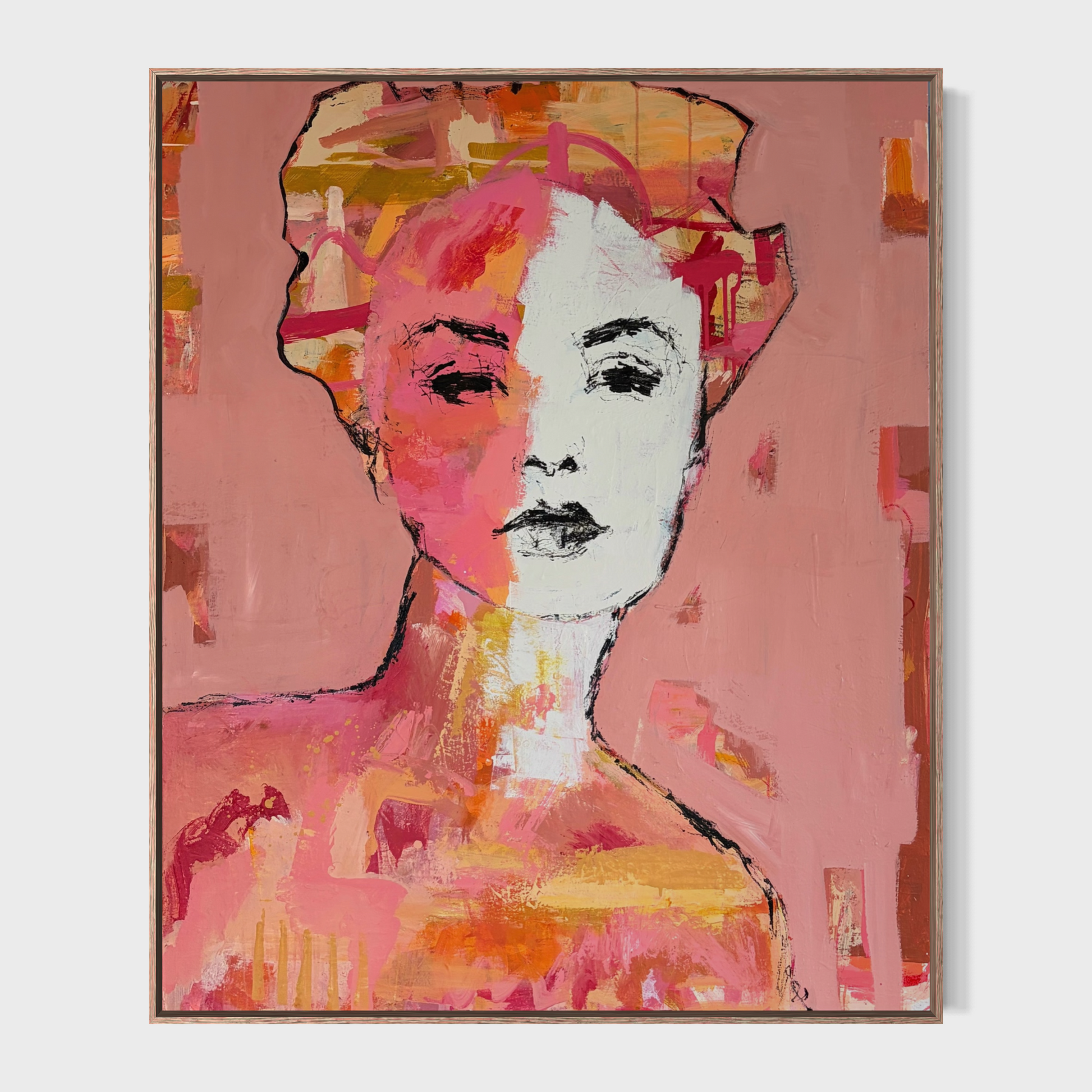 Lottie - Abstract figurative portrait of woman, art by Australian Artist Rose Hewartson Original Abstract Painting on Canvas Framed 99x123 cm Statement Piece