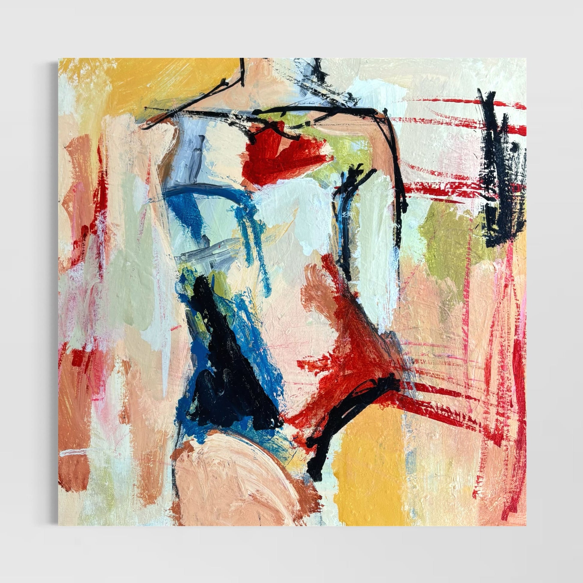 Abstract figure painting of woman with bold colors and brush strokes - Louder Than Silence - by Australian Artist Rose Hewartson Original Abstract Painting on Canvas 