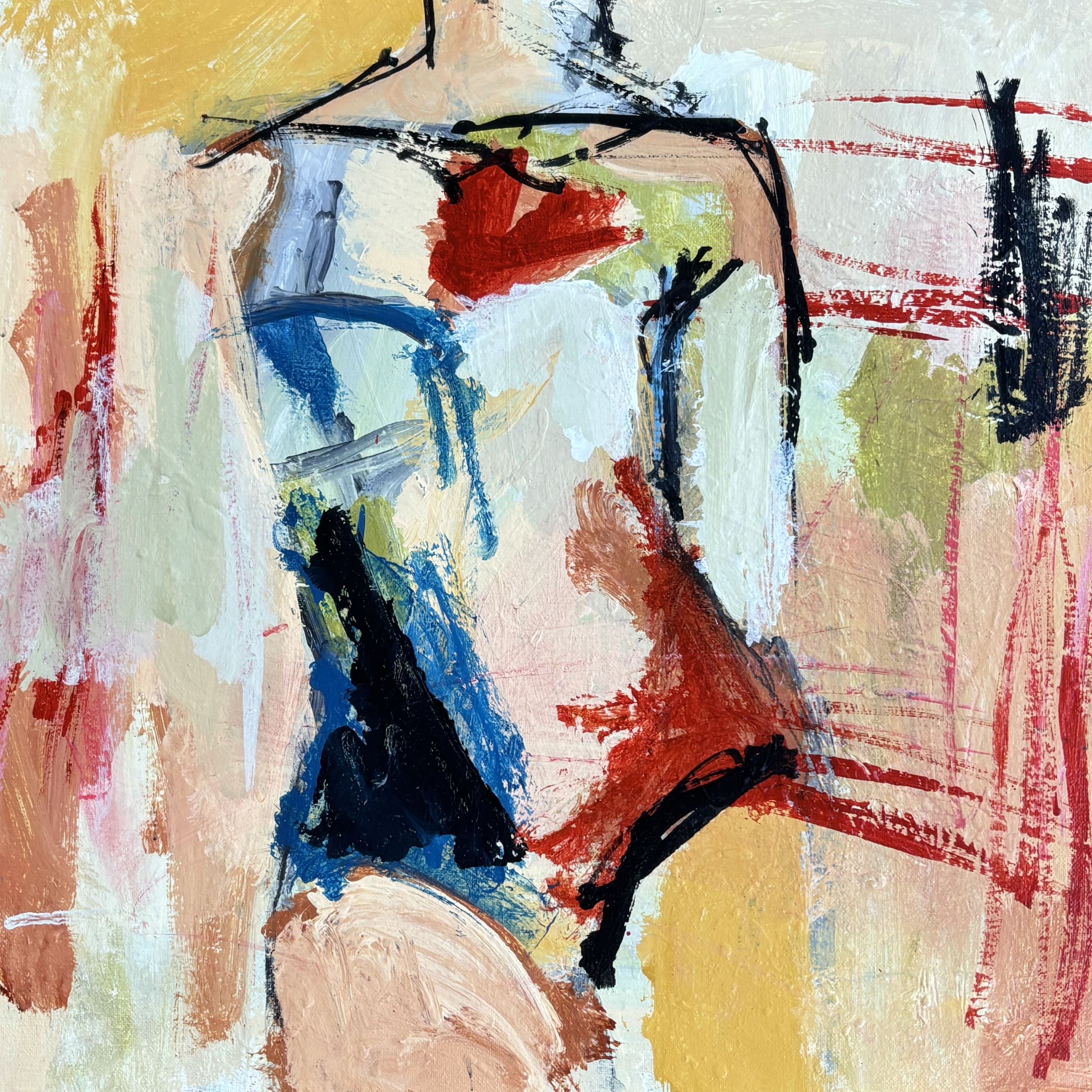 Abstract figure painting of woman with bold colors and brush strokes - Louder Than Silence - by Australian Artist Rose Hewartson Original Abstract Painting on Canvas 