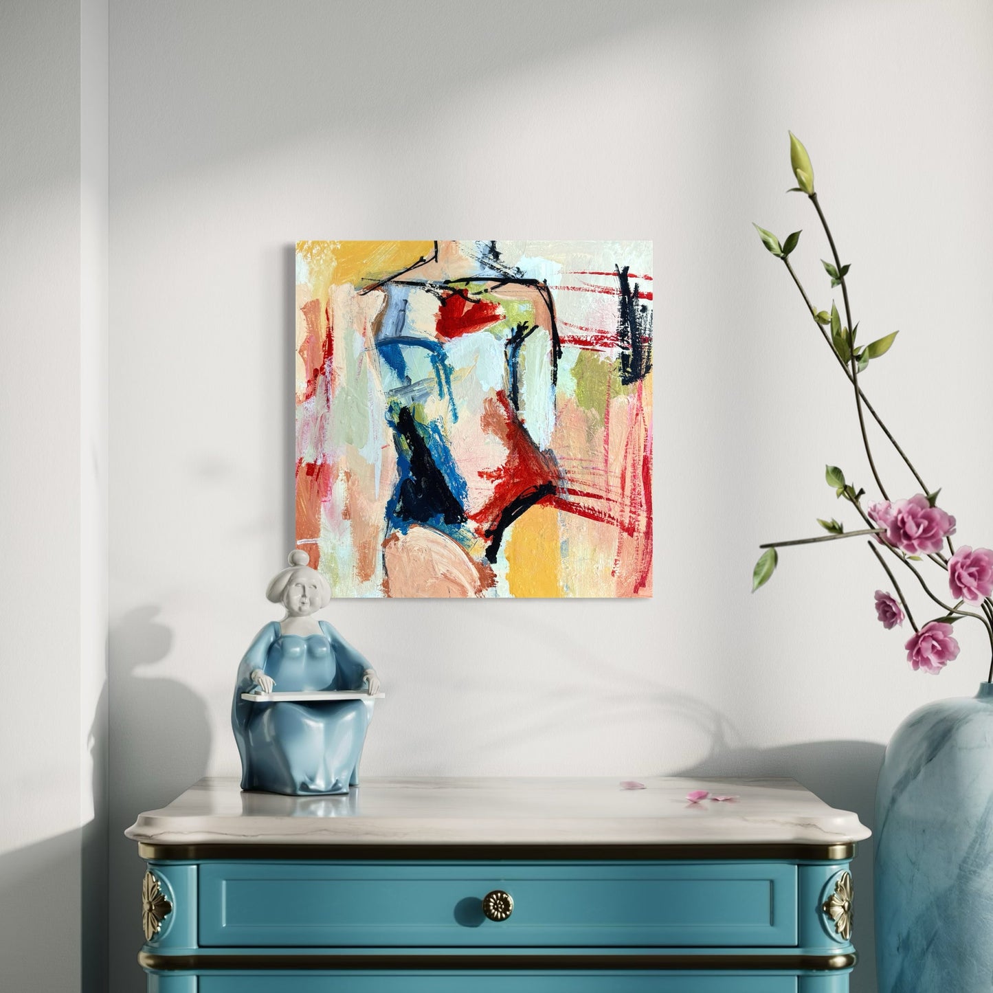 Abstract figure painting of woman with bold colors and brush strokes - Louder Than Silence - by Australian Artist Rose Hewartson Original Abstract Painting on Canvas 