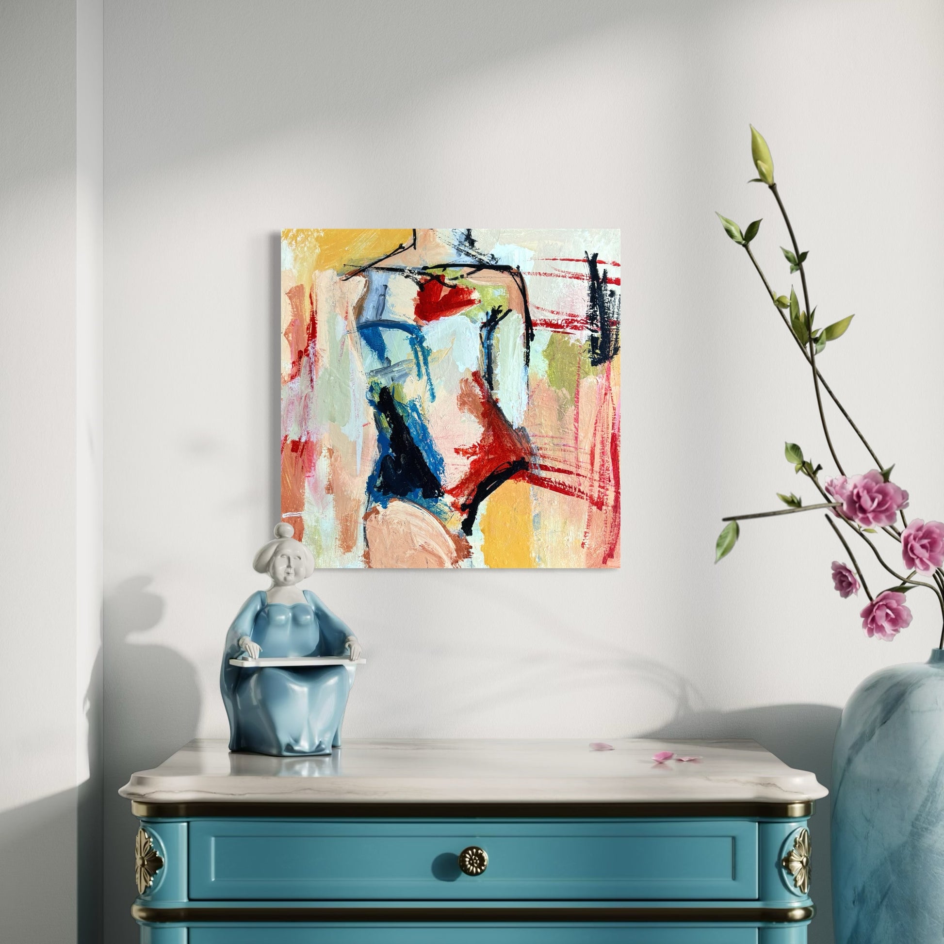 Abstract figure painting of woman with bold colors and brush strokes - Louder Than Silence - by Australian Artist Rose Hewartson Original Abstract Painting on Canvas 