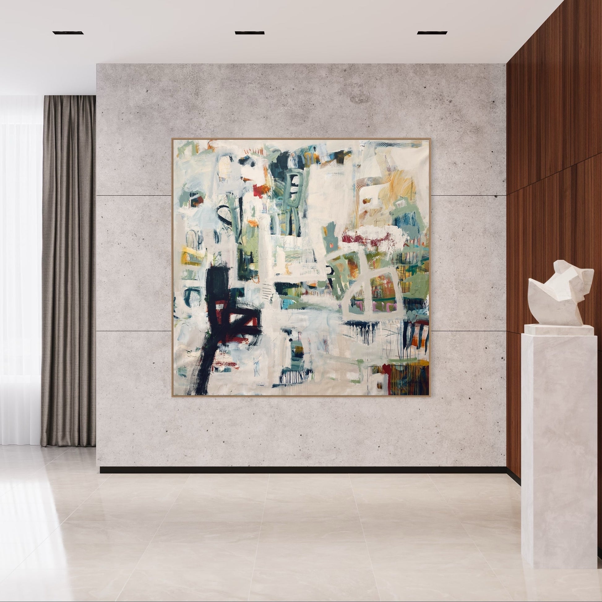 Making Sense - by Australian Artist Rose Hewartson Original Abstract Painting on Canvas Framed 190 x 190 cm Statement Piece