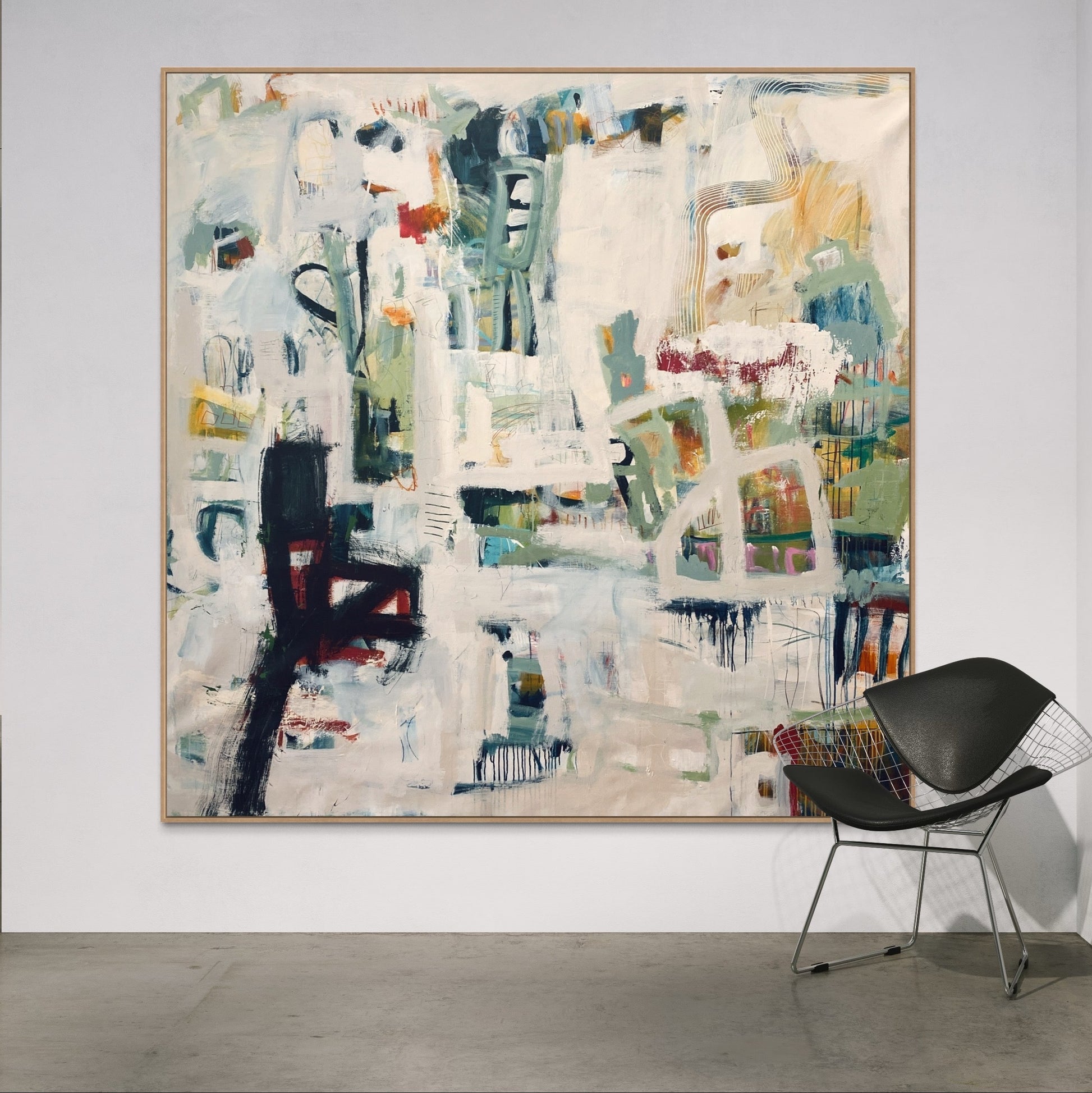 Making Sense - by Australian Artist Rose Hewartson Original Abstract Painting on Canvas Framed 190 x 190 cm Statement Piece