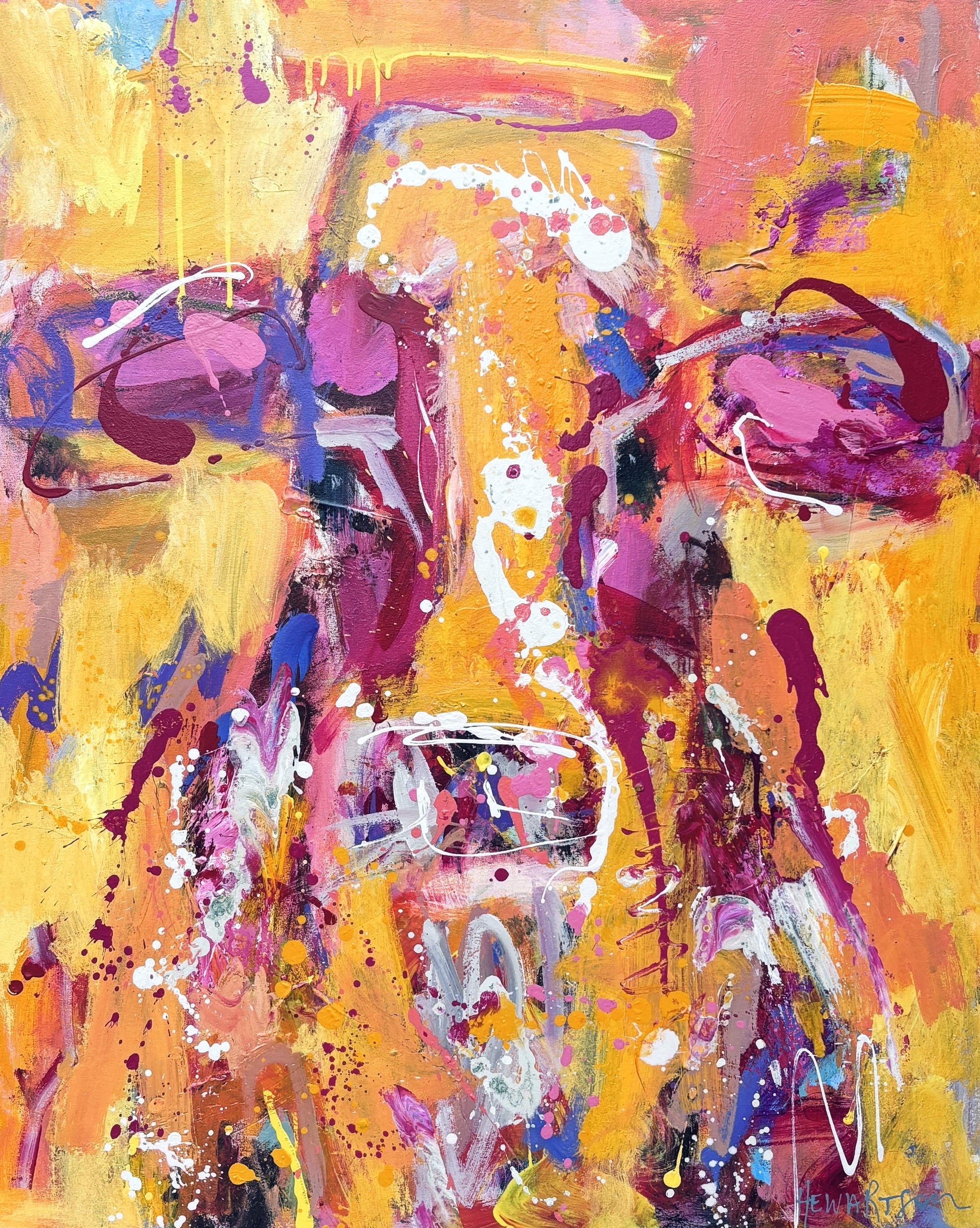 Marigold - Abstract Cow by Australian Artist Rose Hewartson Original Abstract Painting on Canvas Framed 99x123 cm Statement Piece