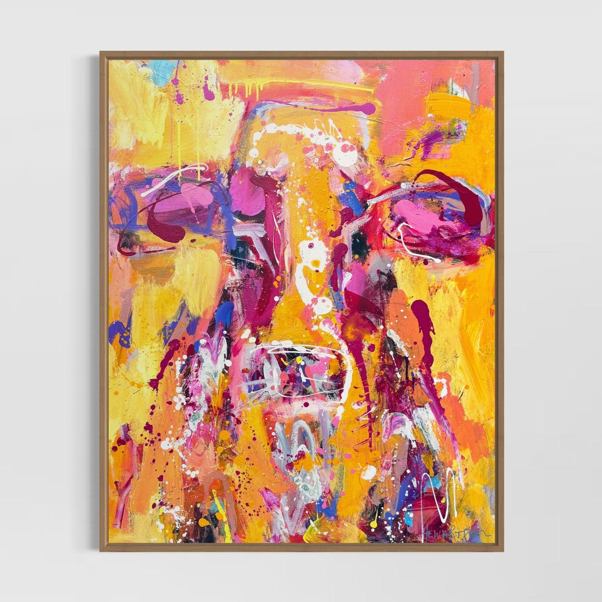 Marigold - Abstract Cow by Australian Artist Rose Hewartson Original Abstract Painting on Canvas Framed 99x123 cm Statement Piece