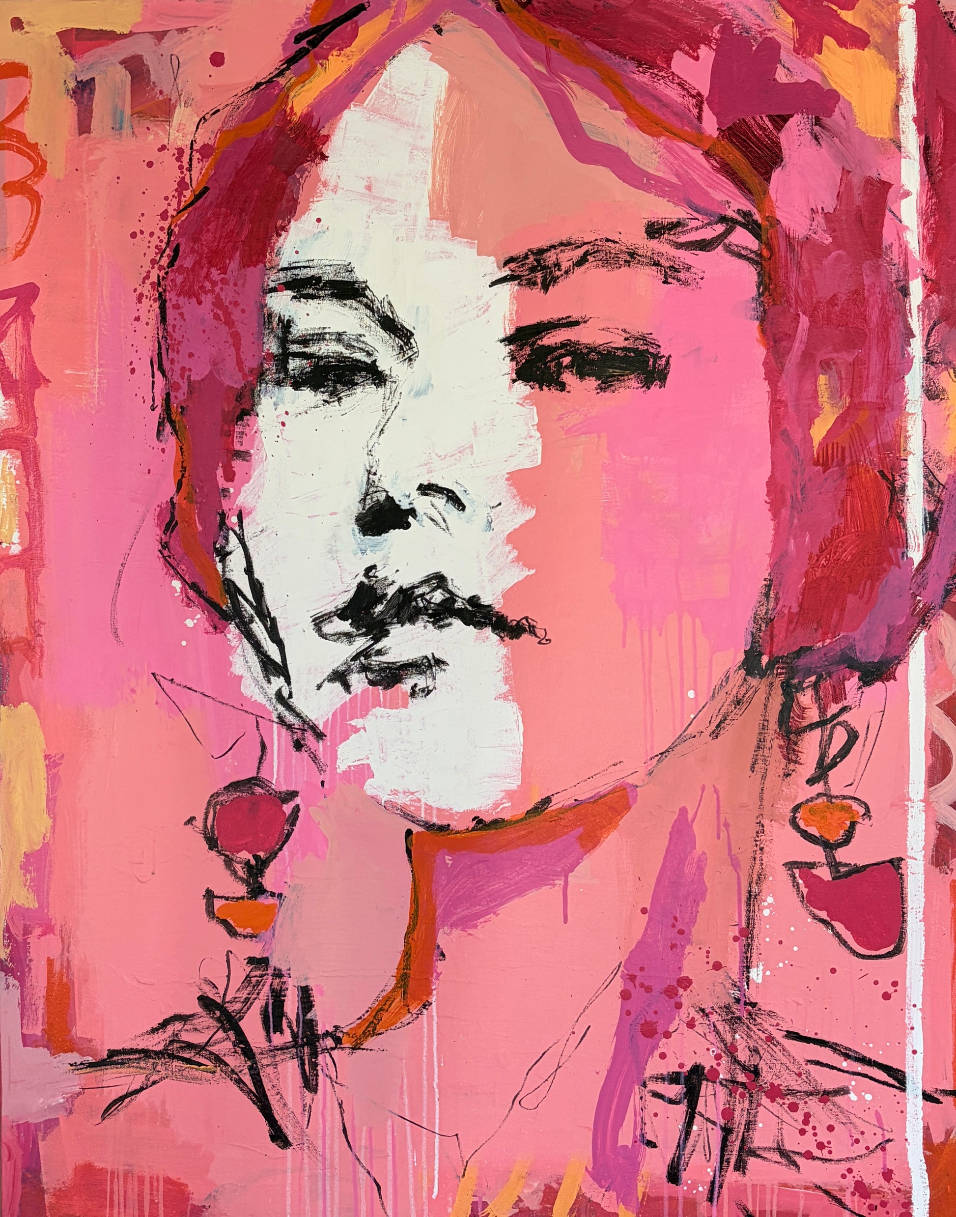 Matilda- Abstract figurative portrait of woman's face, art by Australian Artist Rose Hewartson Original Abstract Painting on Canvas Framed 99x123 cm Statement Piece