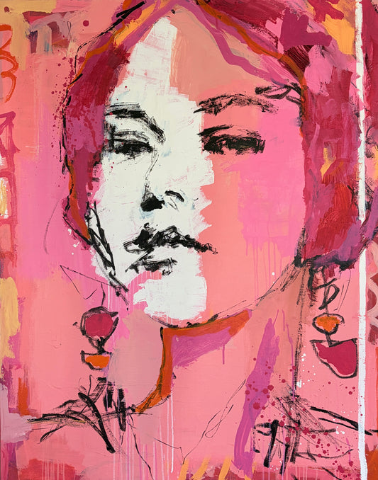 Matilda- Abstract figurative portrait of woman's face, art by Australian Artist Rose Hewartson Original Abstract Painting on Canvas Framed 99x123 cm Statement Piece