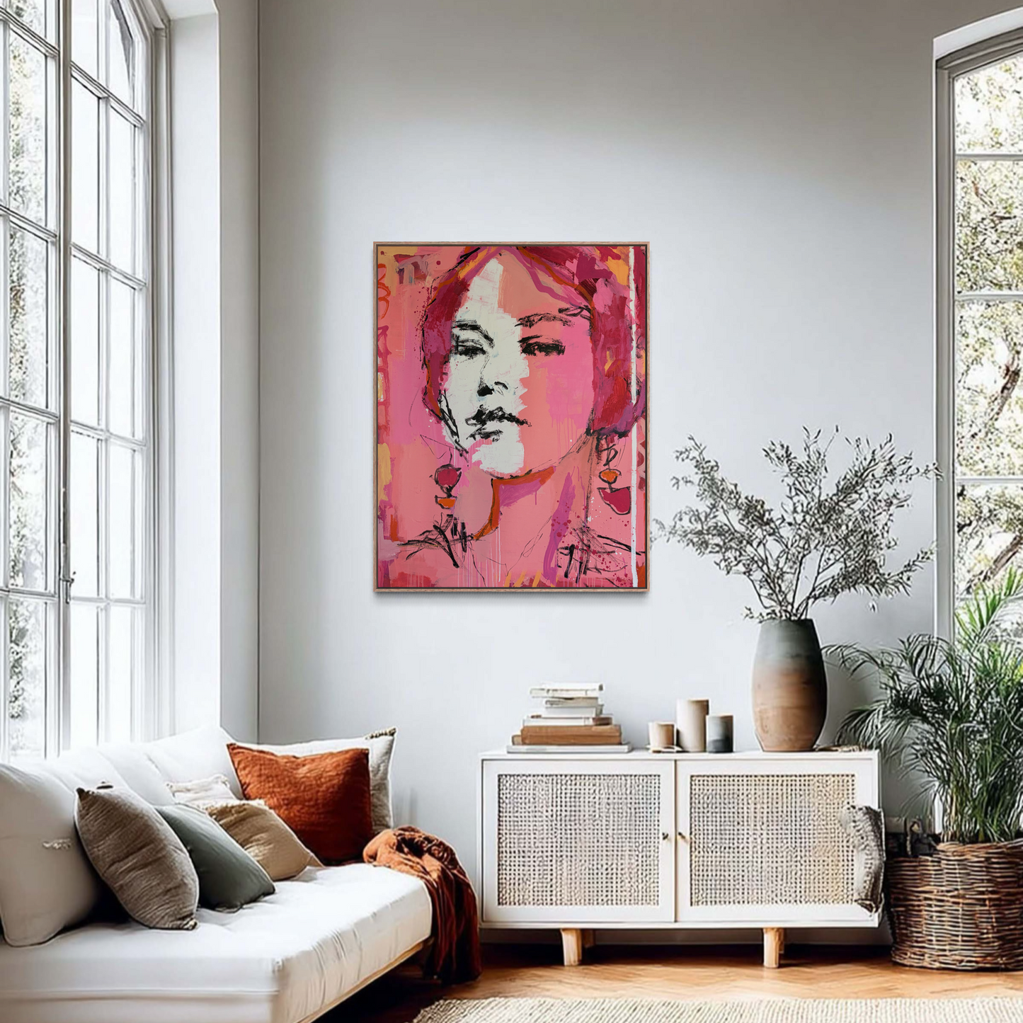 Matilda- Abstract figurative portrait of woman's face, art by Australian Artist Rose Hewartson Original Abstract Painting on Canvas Framed 99x123 cm Statement Piece