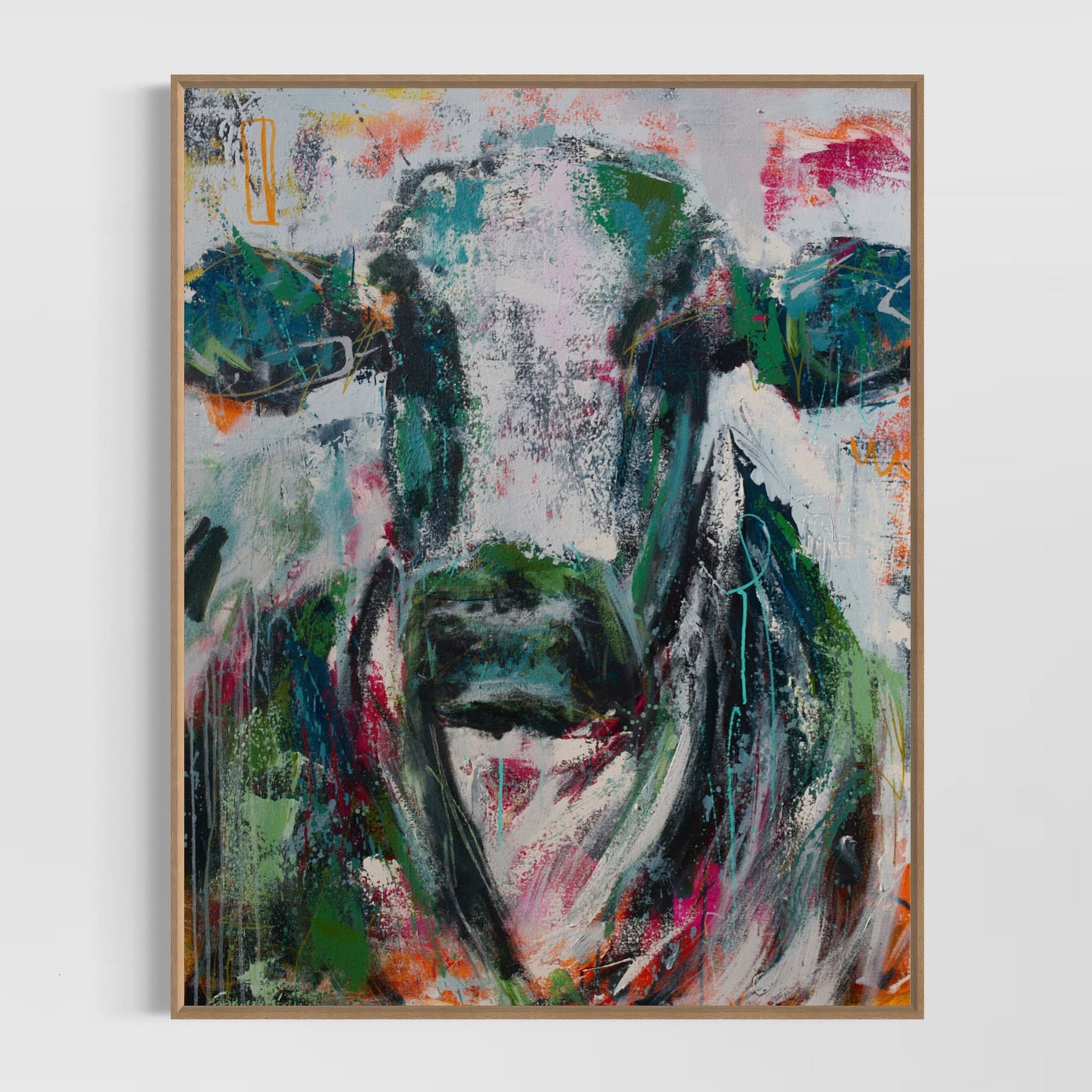 Max - Abstract Cow by Australian Artist Rose Hewartson Original Abstract Painting on Canvas Framed 96x123 cm Statement Piece