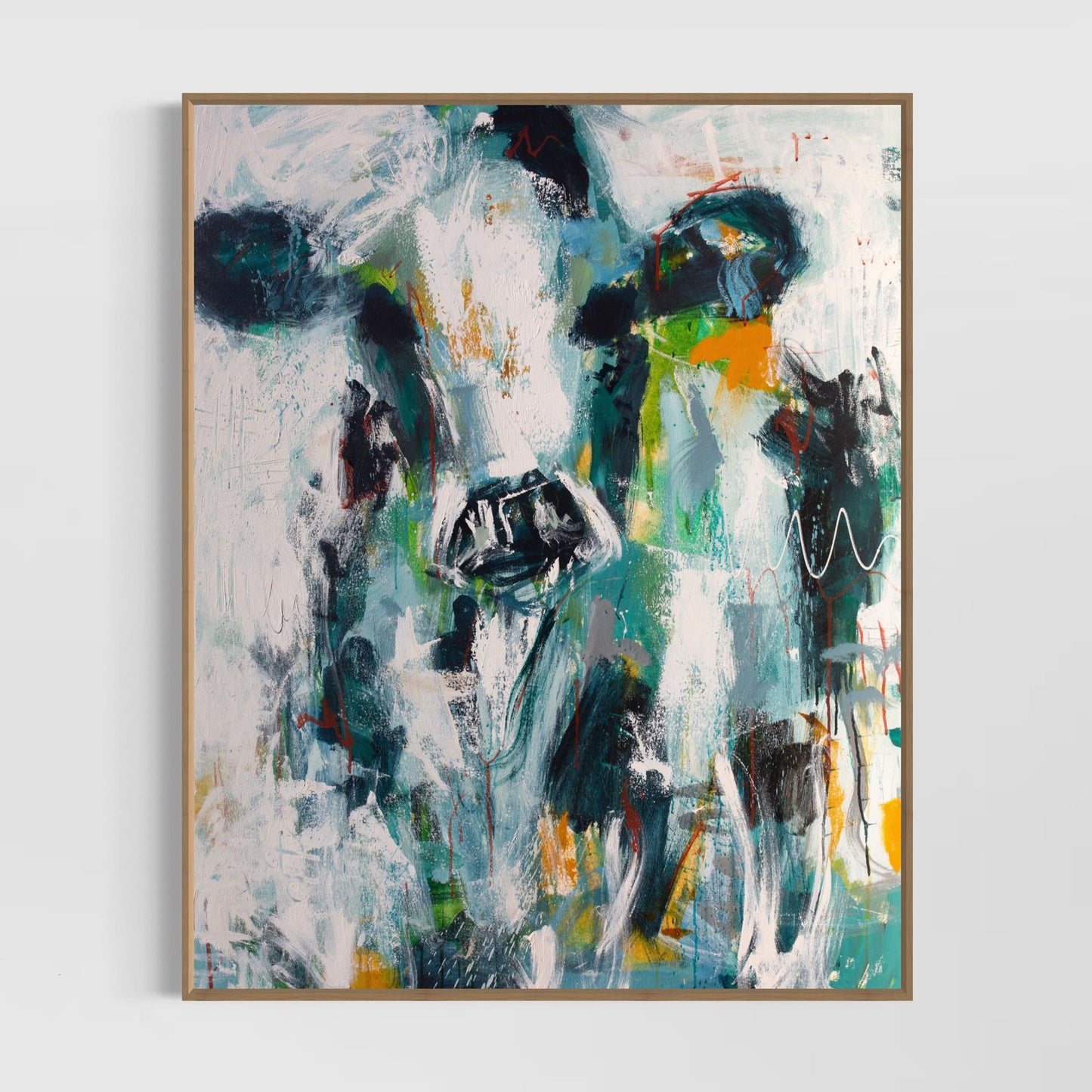 McKinley  - Abstract Cow by Australian Artist Rose Hewartson Original Abstract Painting on Canvas Framed 96x123 cm Statement Piece