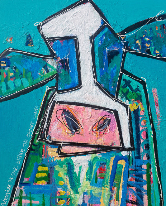 Mischief- Abstract Cow by Australian Artist Rose Hewartson Original Abstract Painting on Canvas Framed 99x123 cm Statement Piece