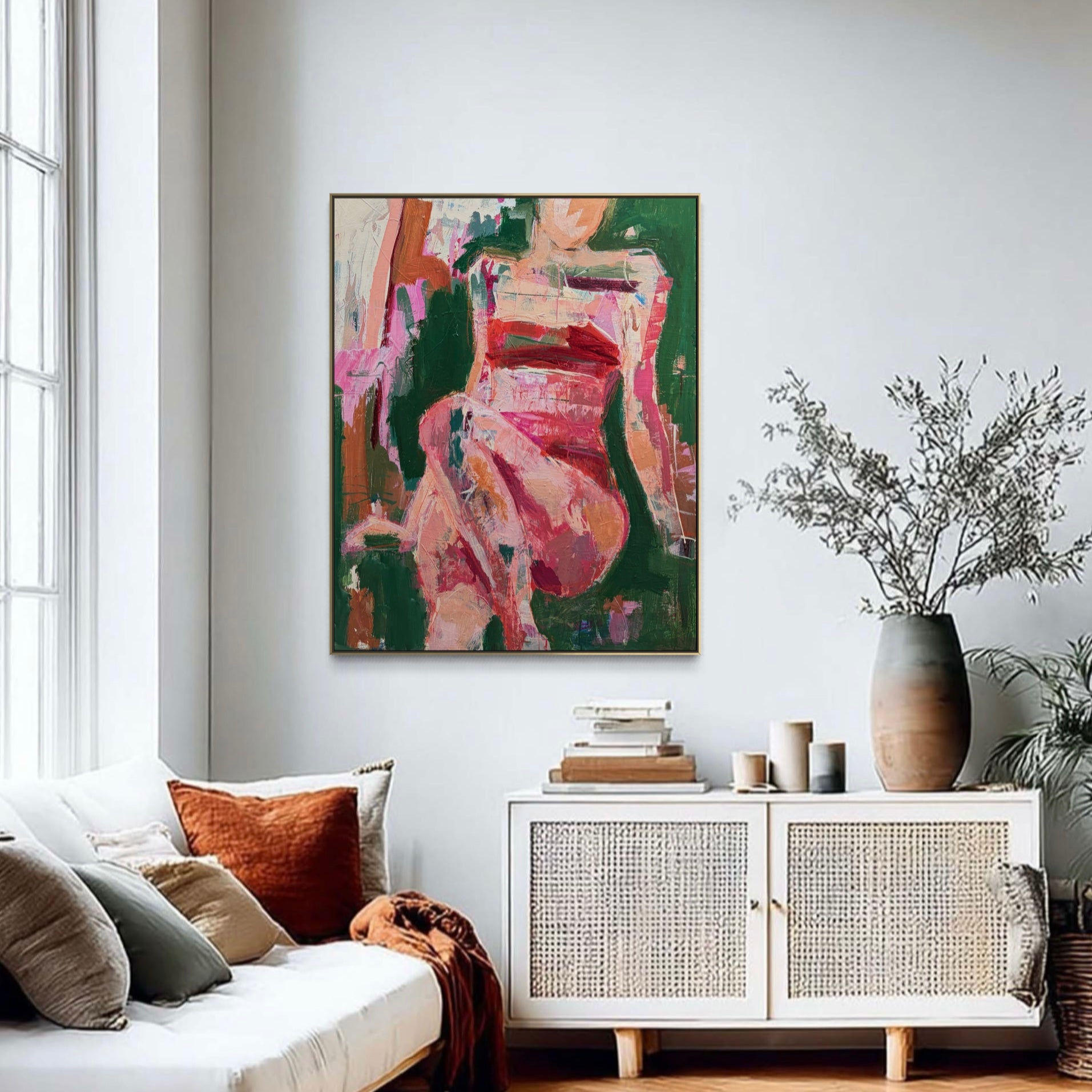 Never To Be Underestimated- Abstract figurative portrait of woman, art by Australian Artist Rose Hewartson Original Abstract Painting on Canvas Framed 99x123 cm Statement Piece