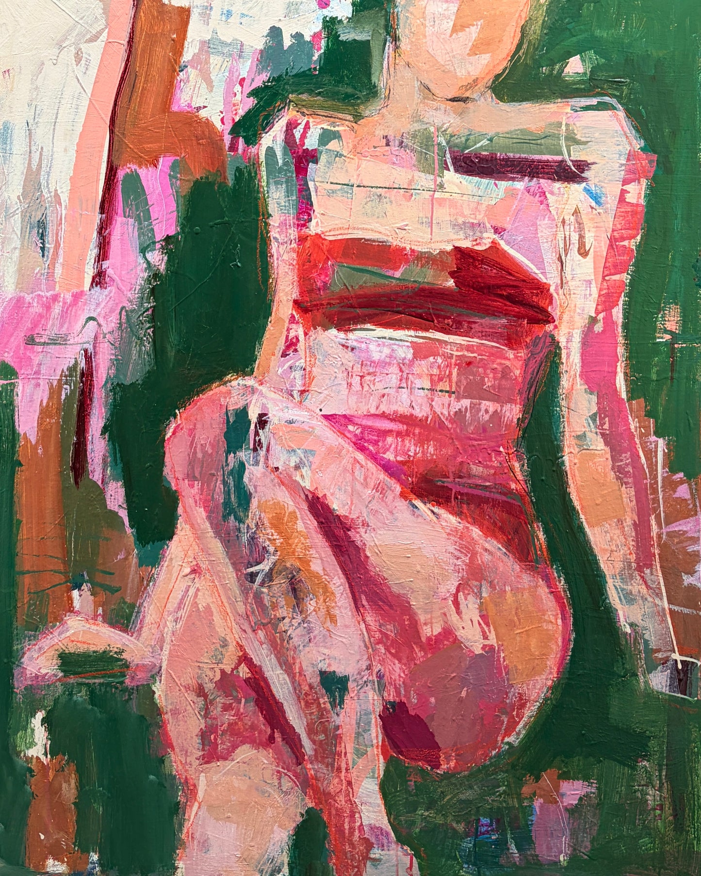 Never To Be Underestimated- Abstract figurative portrait of woman, art by Australian Artist Rose Hewartson Original Abstract Painting on Canvas Framed 99x123 cm Statement Piece