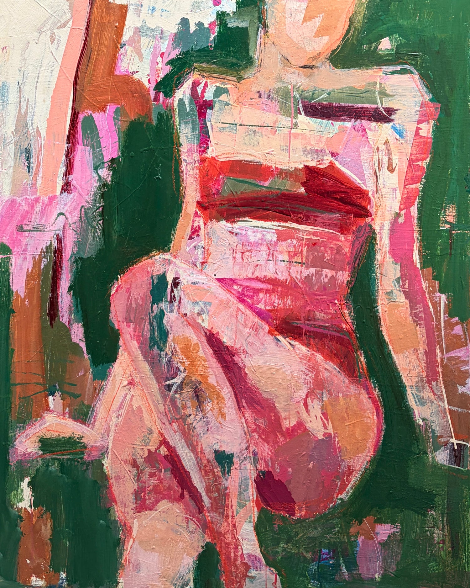 Never To Be Underestimated- Abstract figurative portrait of woman, art by Australian Artist Rose Hewartson Original Abstract Painting on Canvas Framed 99x123 cm Statement Piece