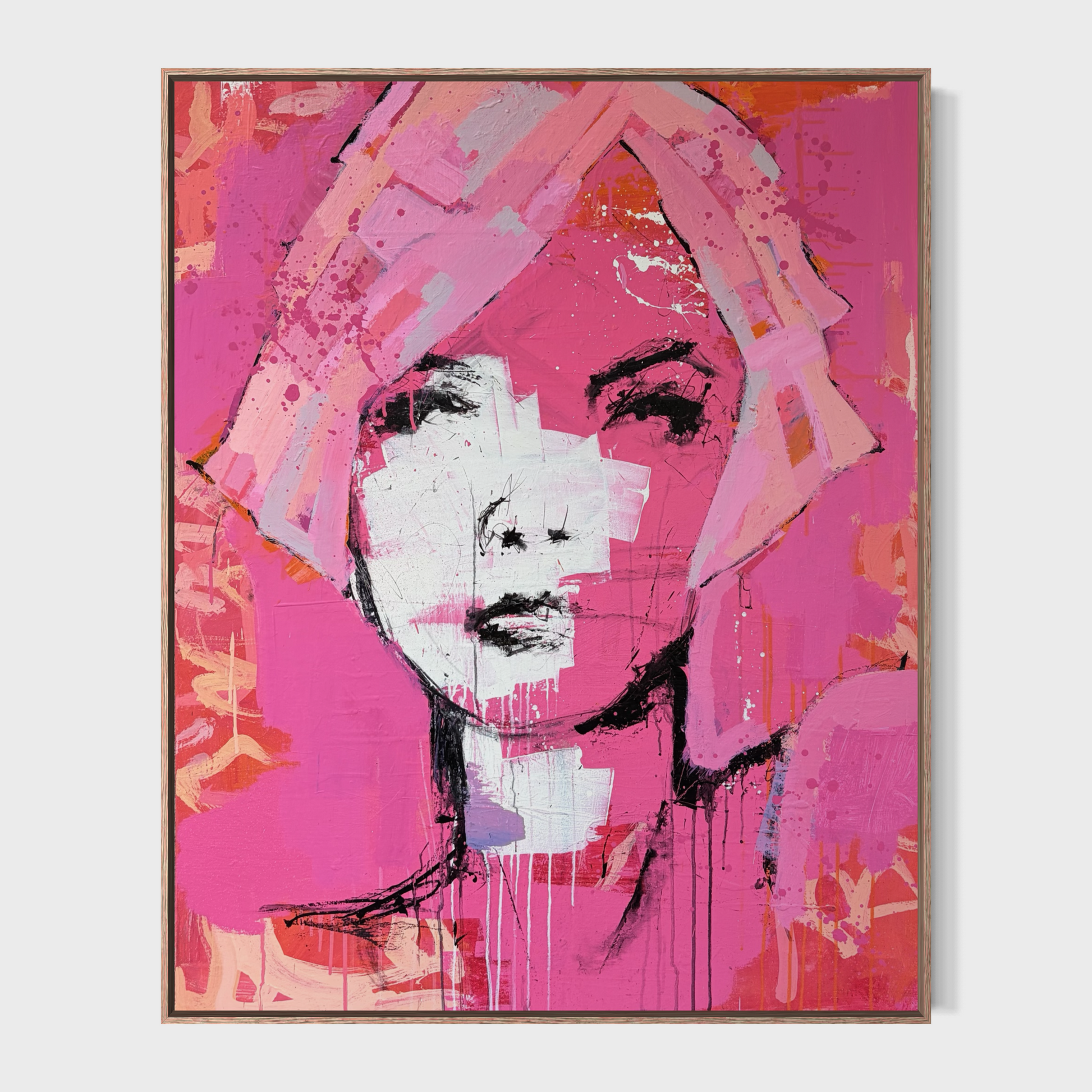 Nina - Abstract figurative portrait of woman's face, art by Australian Artist Rose Hewartson Original Abstract Painting on Canvas Framed 99x123 cm Statement Piece