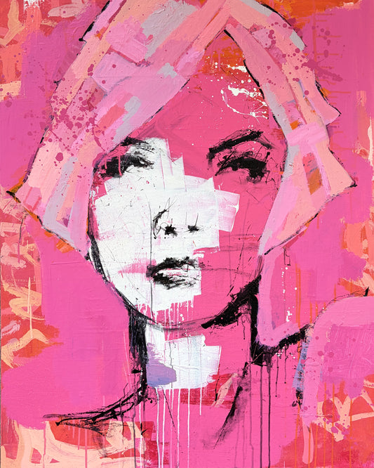 Nina - Abstract figurative portrait of woman's face, art by Australian Artist Rose Hewartson Original Abstract Painting on Canvas Framed 99x123 cm Statement Piece