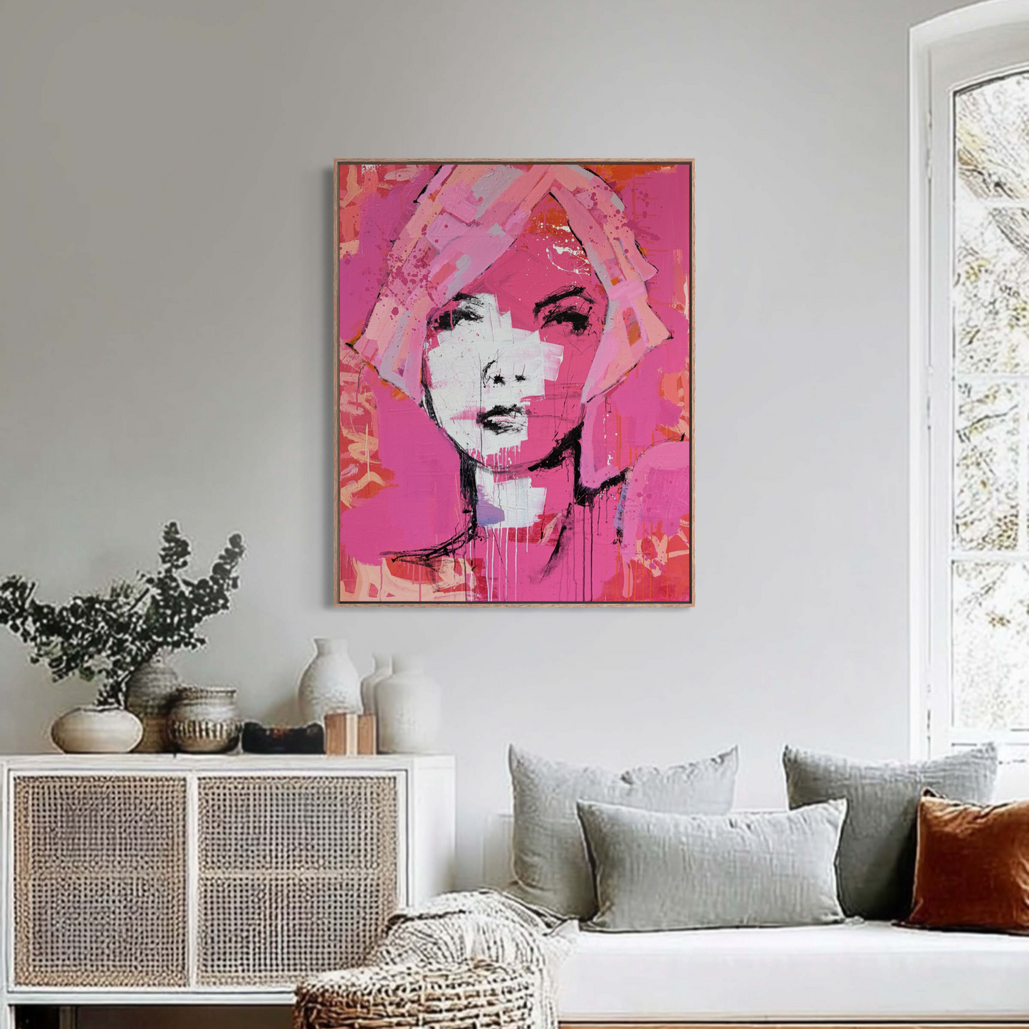 Nina - Abstract figurative portrait of woman's face, art by Australian Artist Rose Hewartson Original Abstract Painting on Canvas Framed 99x123 cm Statement Piece