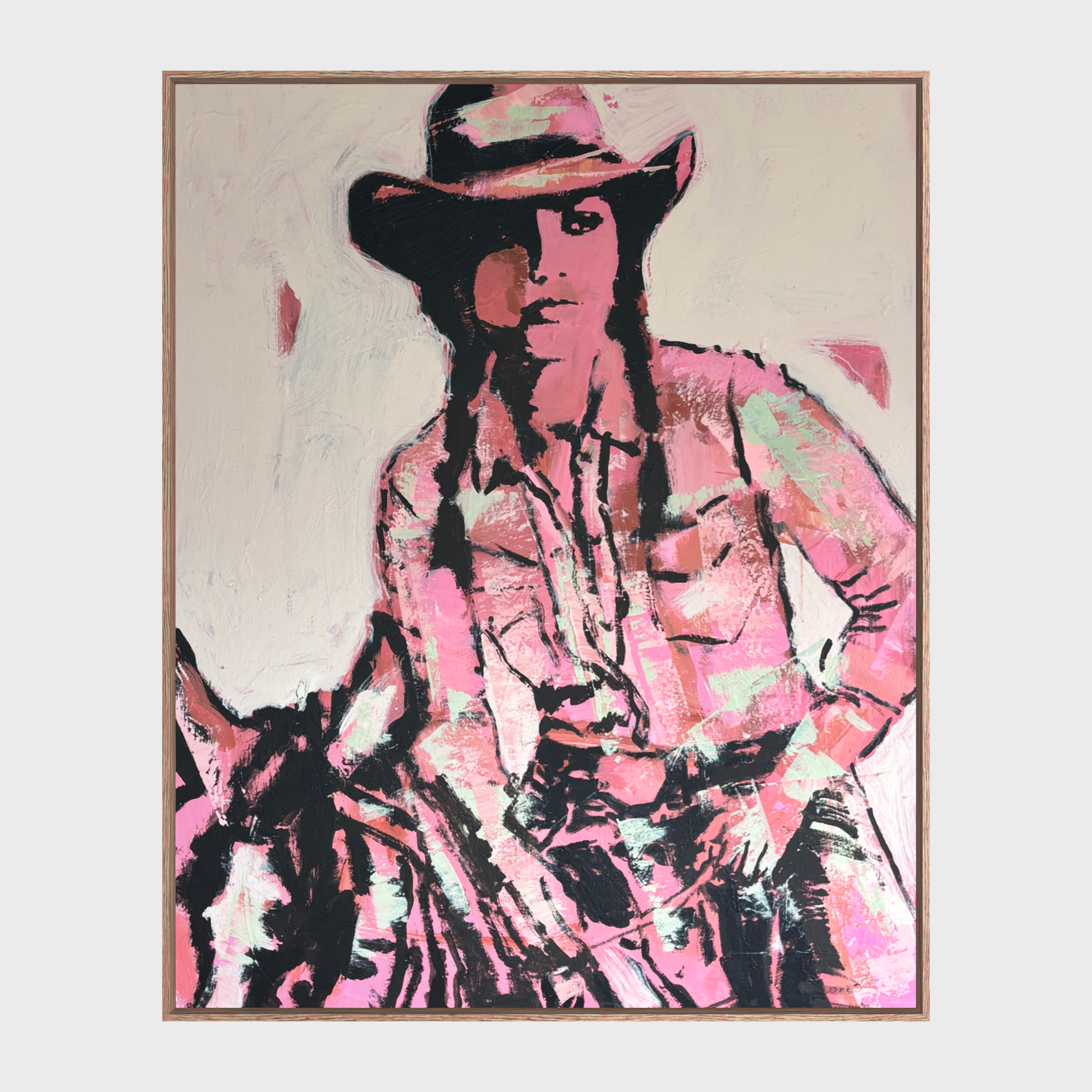 No Hesitation - Abstract figurative portrait of cowgirl, art by Australian Artist Rose Hewartson Original Abstract Painting on Canvas Framed, Statement Piece