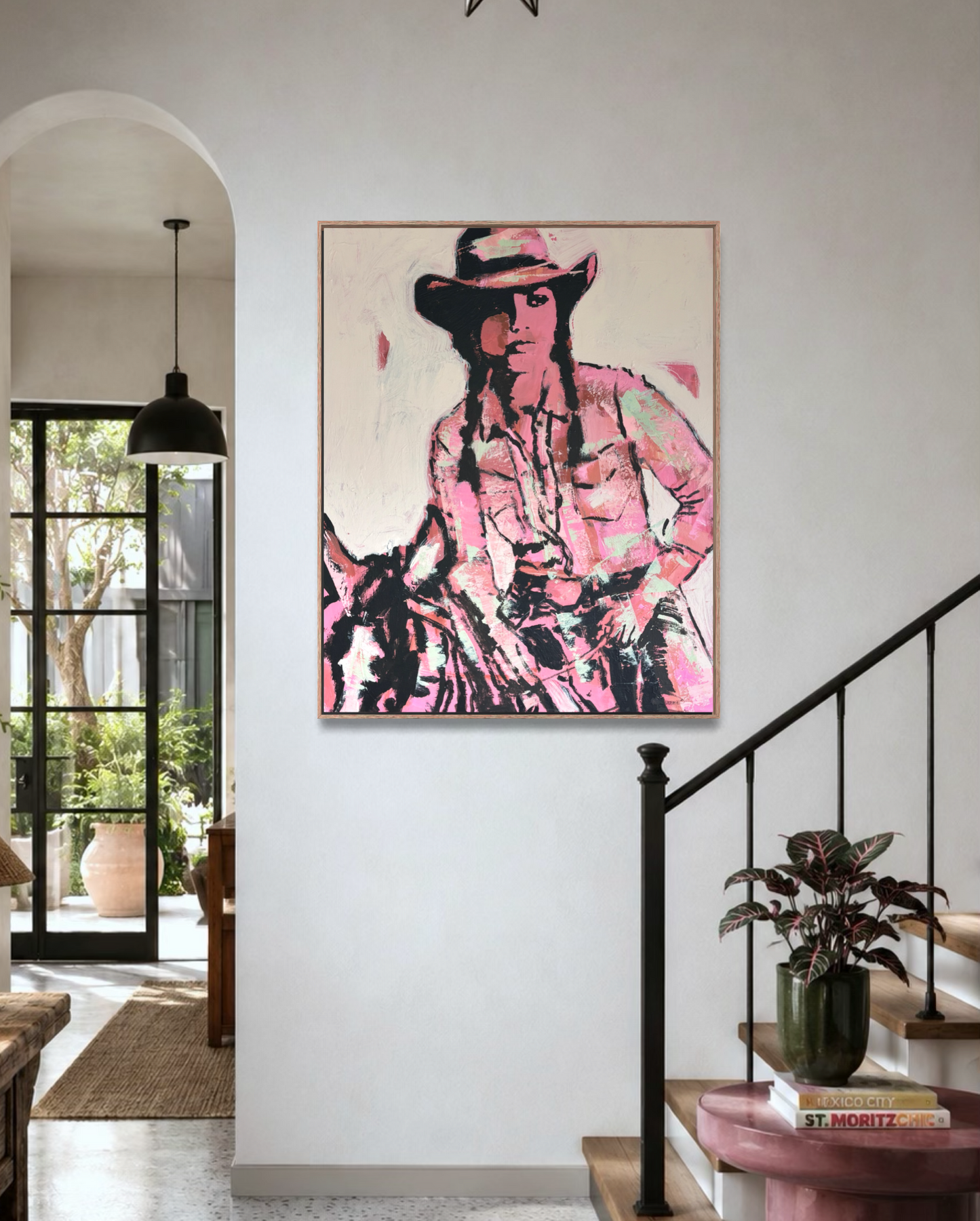 No Hesitation - Abstract figurative portrait of cowgirl, art by Australian Artist Rose Hewartson Original Abstract Painting on Canvas Framed, Statement Piece