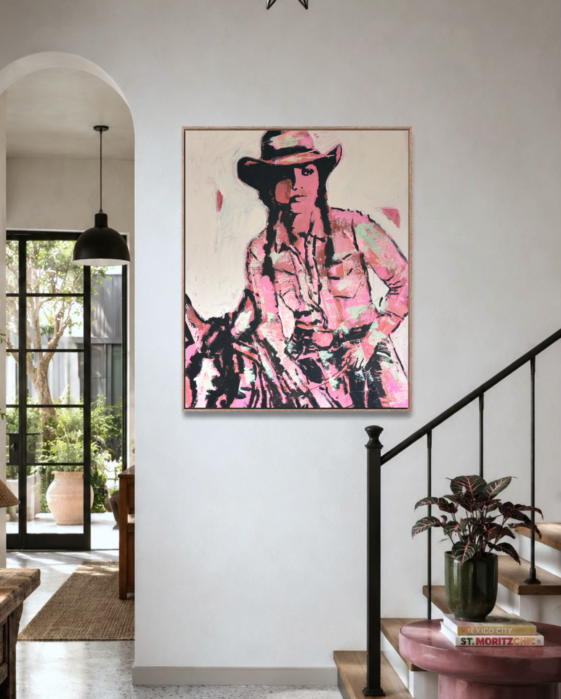 No Hesitation - Abstract figurative portrait of cowgirl, art by Australian Artist Rose Hewartson Original Abstract Painting on Canvas Framed, Statement Piece