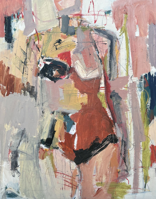 No Permission Needed  - Abstract figurative portrait of woman, art by Australian Artist Rose Hewartson Original Abstract Painting on Canvas Framed 99x123 cm Statement Piece