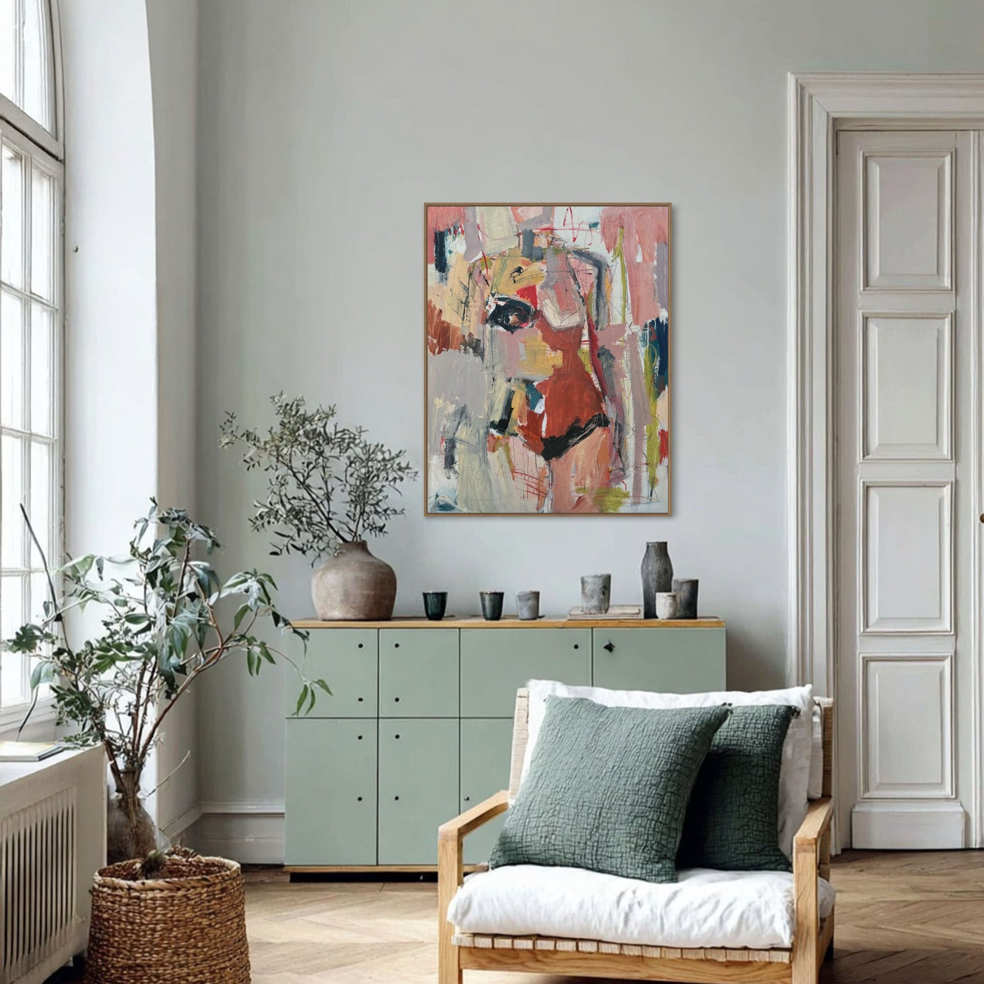 No Permission Needed  - Abstract figurative portrait of woman, art by Australian Artist Rose Hewartson Original Abstract Painting on Canvas Framed 99x123 cm Statement Piece