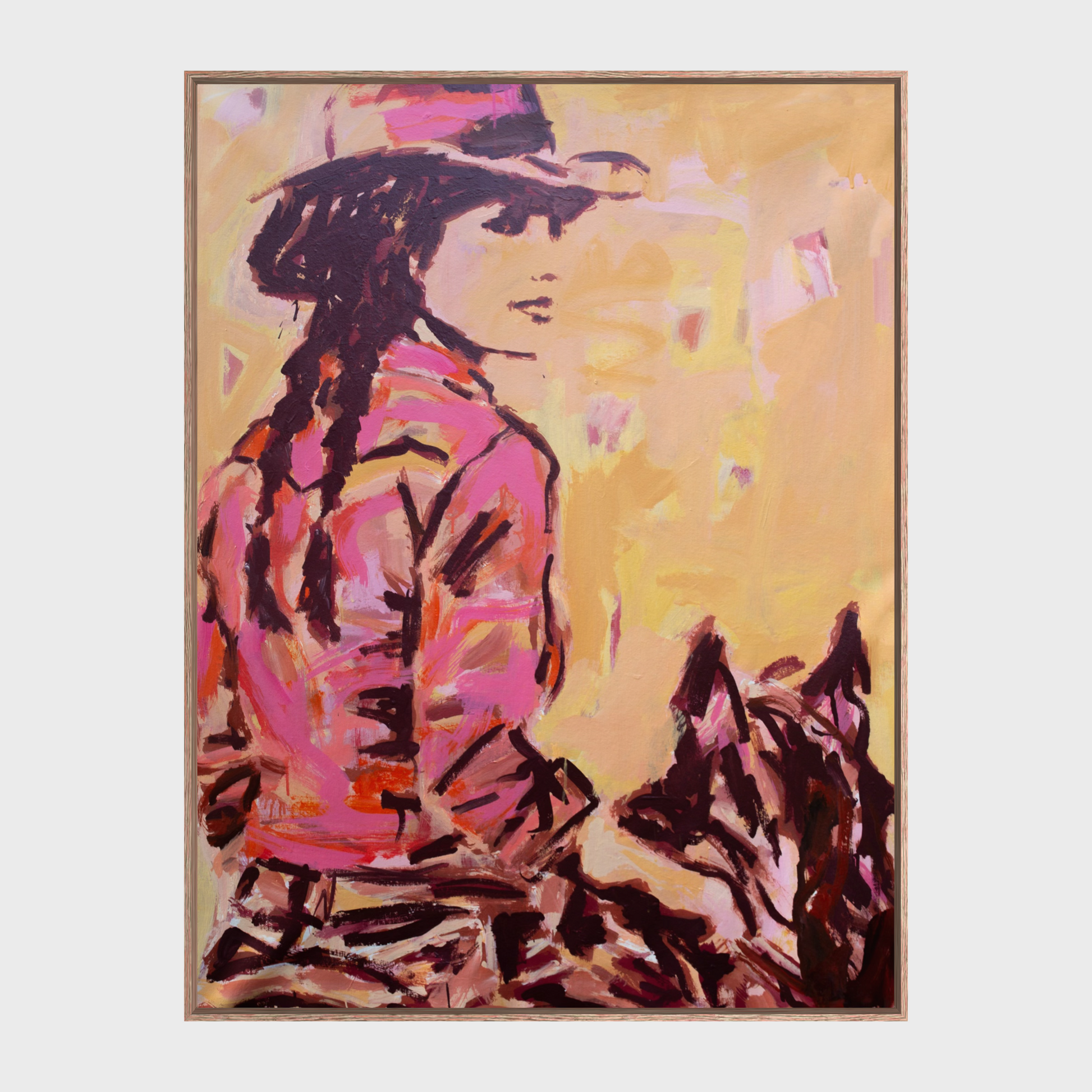 No Turning Back  - Abstract figurative portrait of cowgirl, art by Australian Artist Rose Hewartson Original Abstract Painting on Canvas Framed, Statement Piece