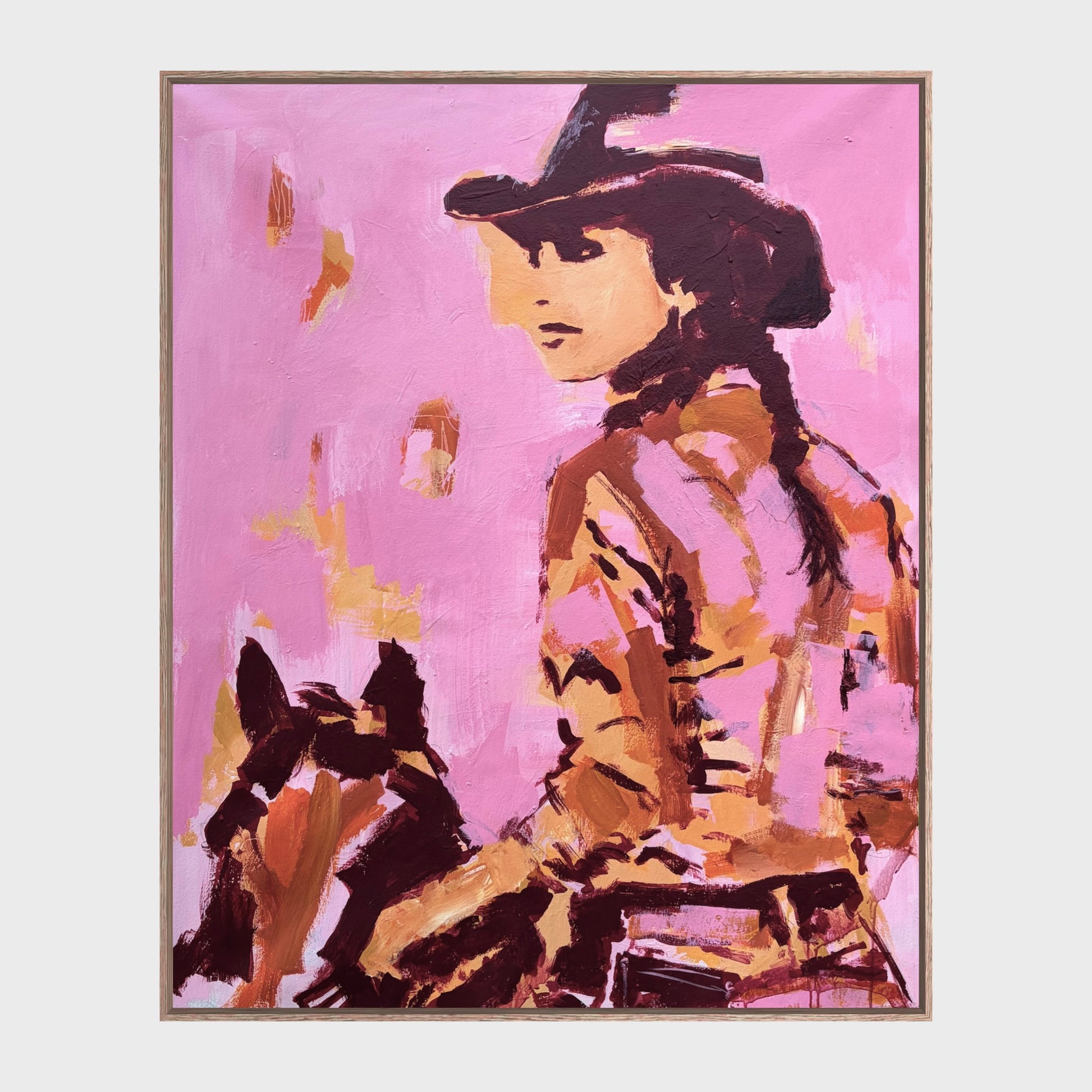 No Small Life  - Abstract figurative portrait of cowgirl, art by Australian Artist Rose Hewartson Original Abstract Painting on Canvas Framed, Statement Piece