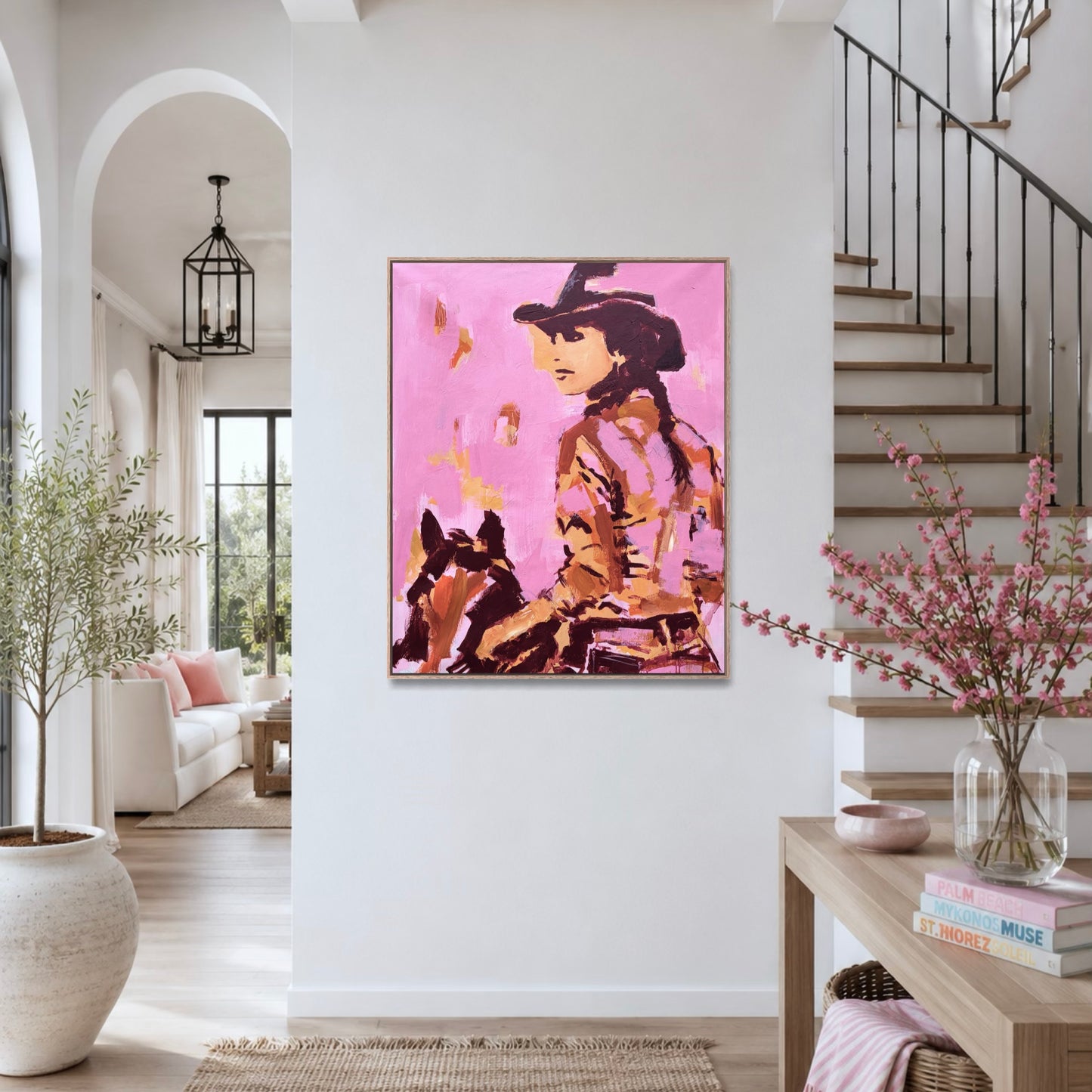 No Small Life  - Abstract figurative portrait of cowgirl, art by Australian Artist Rose Hewartson Original Abstract Painting on Canvas Framed, Statement Piece