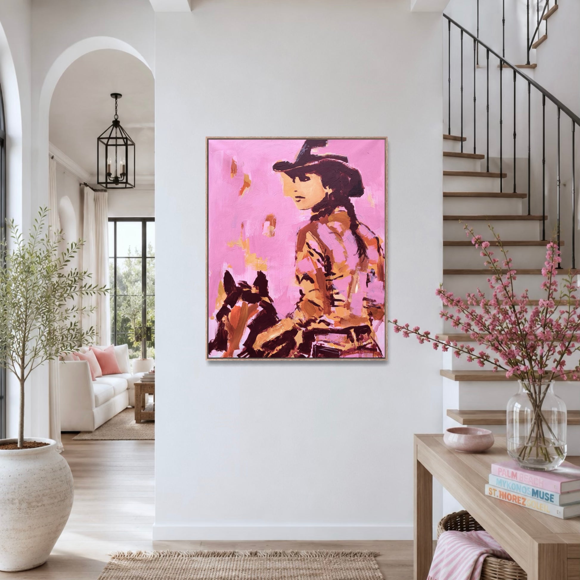 No Small Life  - Abstract figurative portrait of cowgirl, art by Australian Artist Rose Hewartson Original Abstract Painting on Canvas Framed, Statement Piece