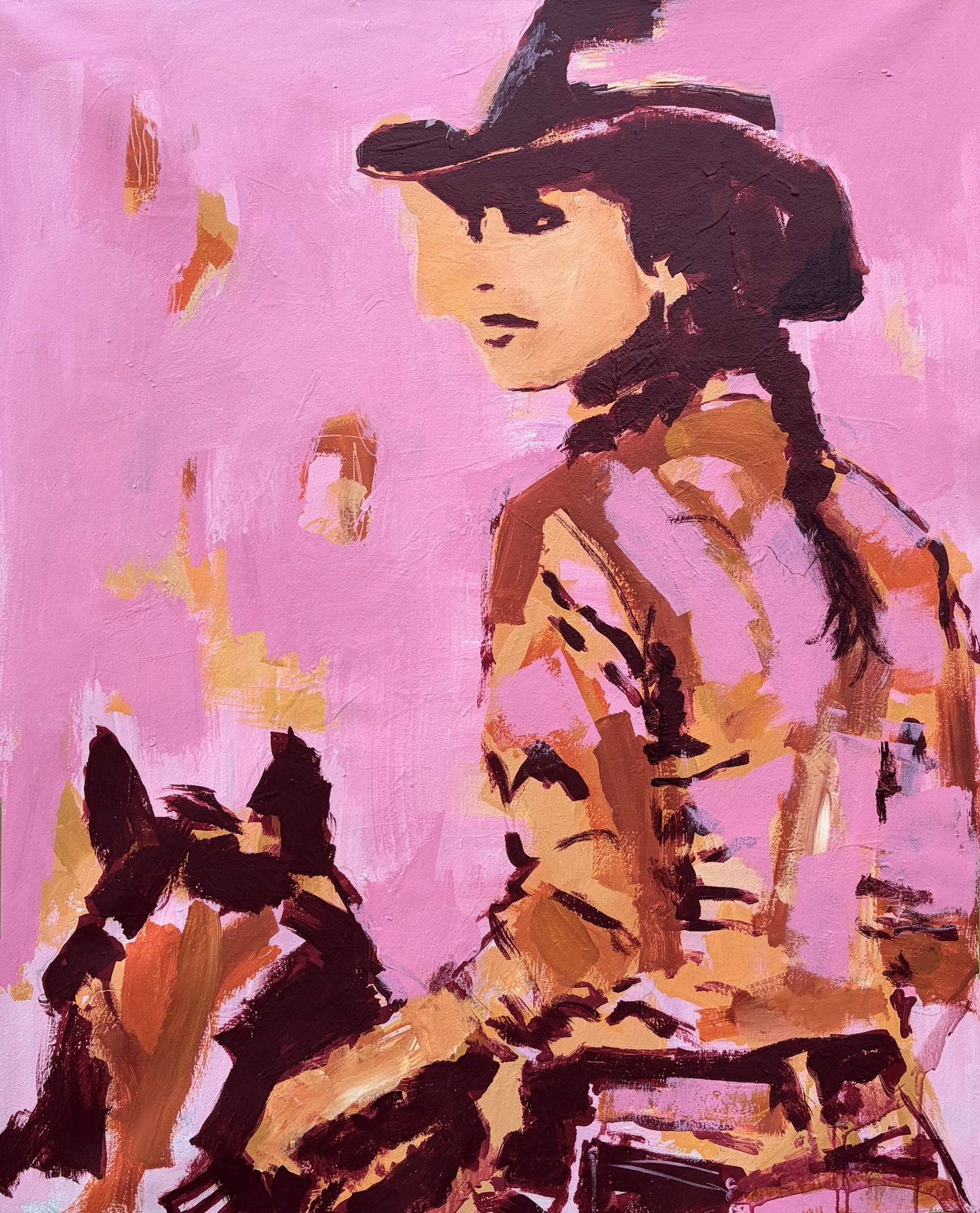 No Small Life  - Abstract figurative portrait of cowgirl, art by Australian Artist Rose Hewartson Original Abstract Painting on Canvas Framed, Statement Piece