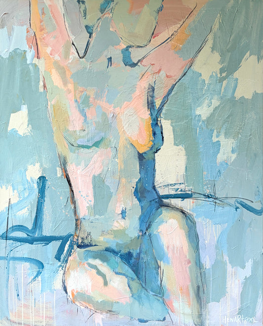 Now She Knows - Abstract figurative portrait of woman, art by Australian Artist Rose Hewartson Original Abstract Painting on Canvas Framed 99x123 cm Statement Piece