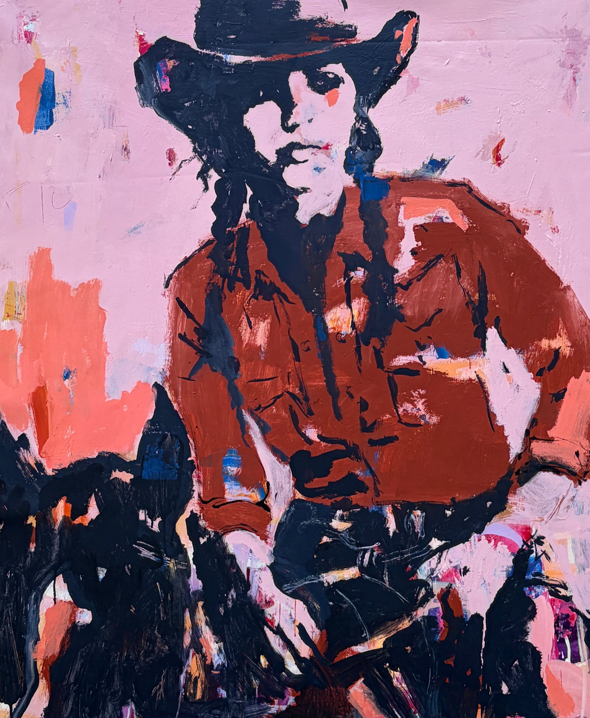 Outspoken   - Abstract figurative portrait of cowgirl, art by Australian Artist Rose Hewartson Original Abstract Painting on Canvas Framed, Statement Piece