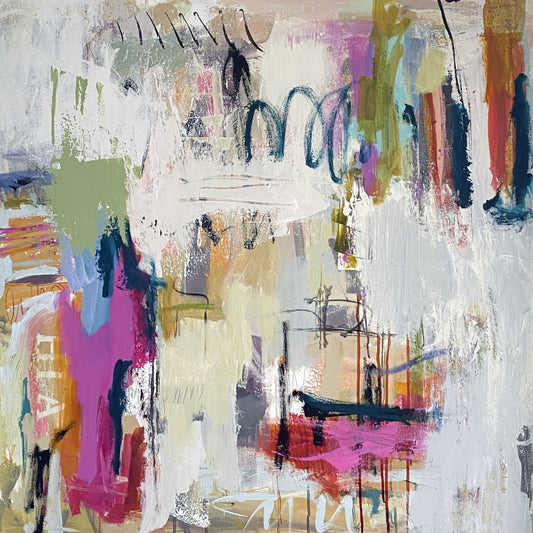 Possibilities {Original} - by Australian Artist Rose Hewartson Original Abstract Painting on Canvas Framed 90 x 90cm Statement Piece
