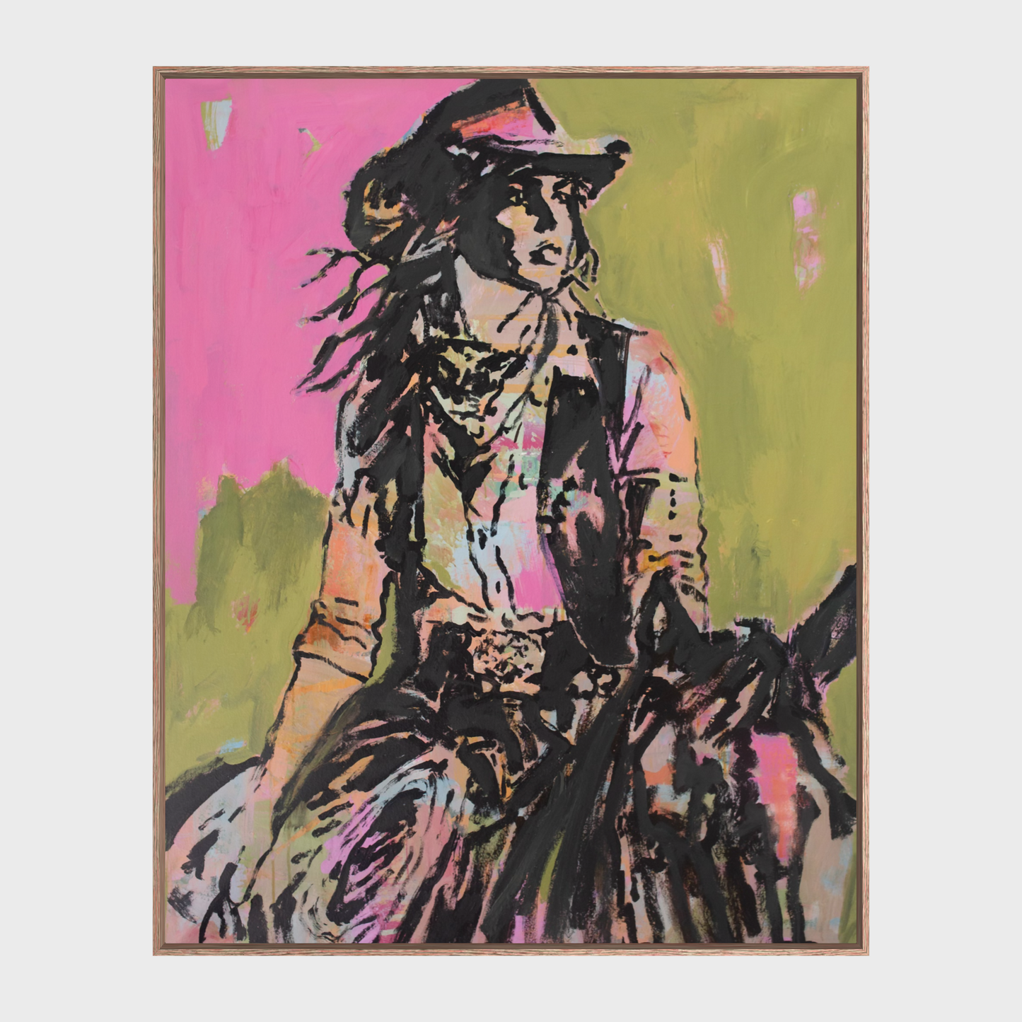 Raised Wild - Abstract figurative portrait of cowgirl, art by Australian Artist Rose Hewartson Original Abstract Painting on Canvas Framed, Statement Piece