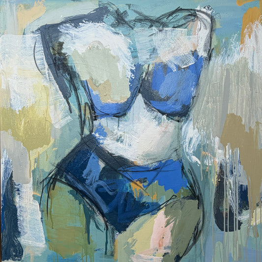 Refuse To Settle - Abstract figurative portrait of woman, art by Australian Artist Rose Hewartson Original Abstract Painting on Canvas Framed 83x83 cm Statement Piece