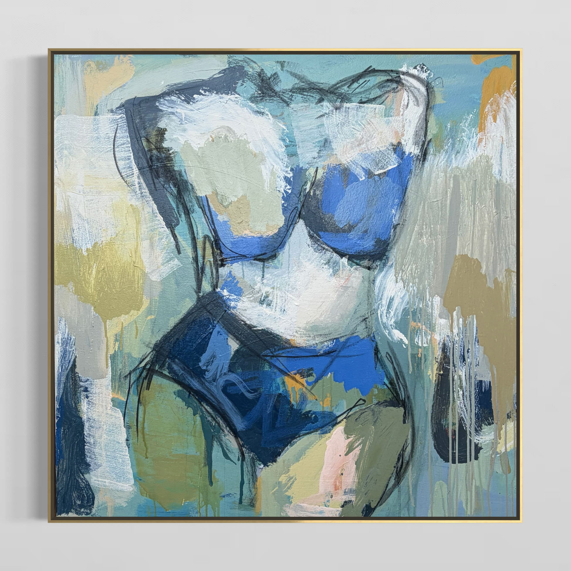 Refuse To Settle - Abstract figurative portrait of woman, art by Australian Artist Rose Hewartson Original Abstract Painting on Canvas Framed 83x83 cm Statement Piece