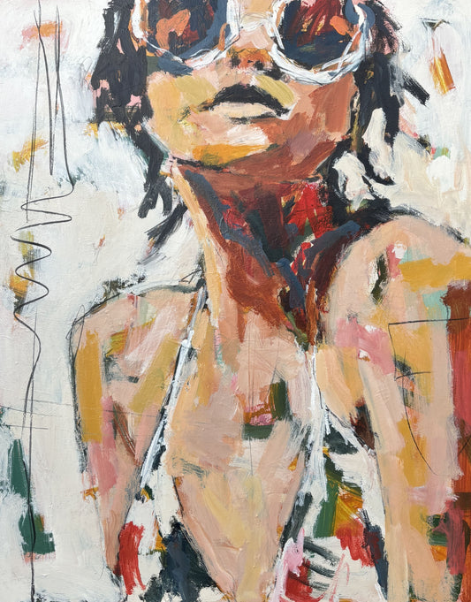 Roxy - Bold retro, vintage inspired portrait by Australian Artist Rose Hewartson Original Abstract Painting on Canvas Framed 99x123 cm Statement Piece