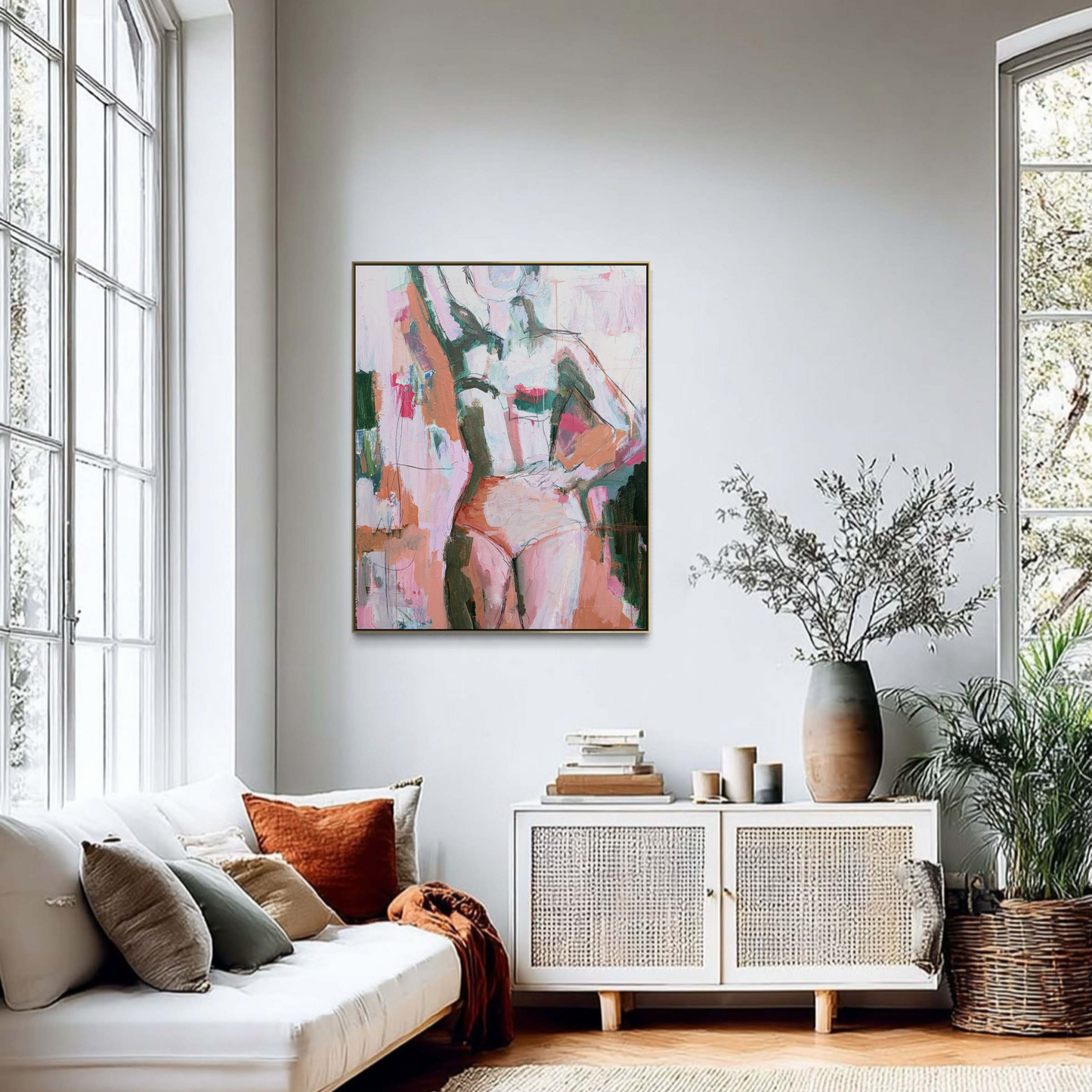 Second Time Around - Abstract figurative portrait of woman, art by Australian Artist Rose Hewartson Original Abstract Painting on Canvas Framed 99x123 cm Statement Piece