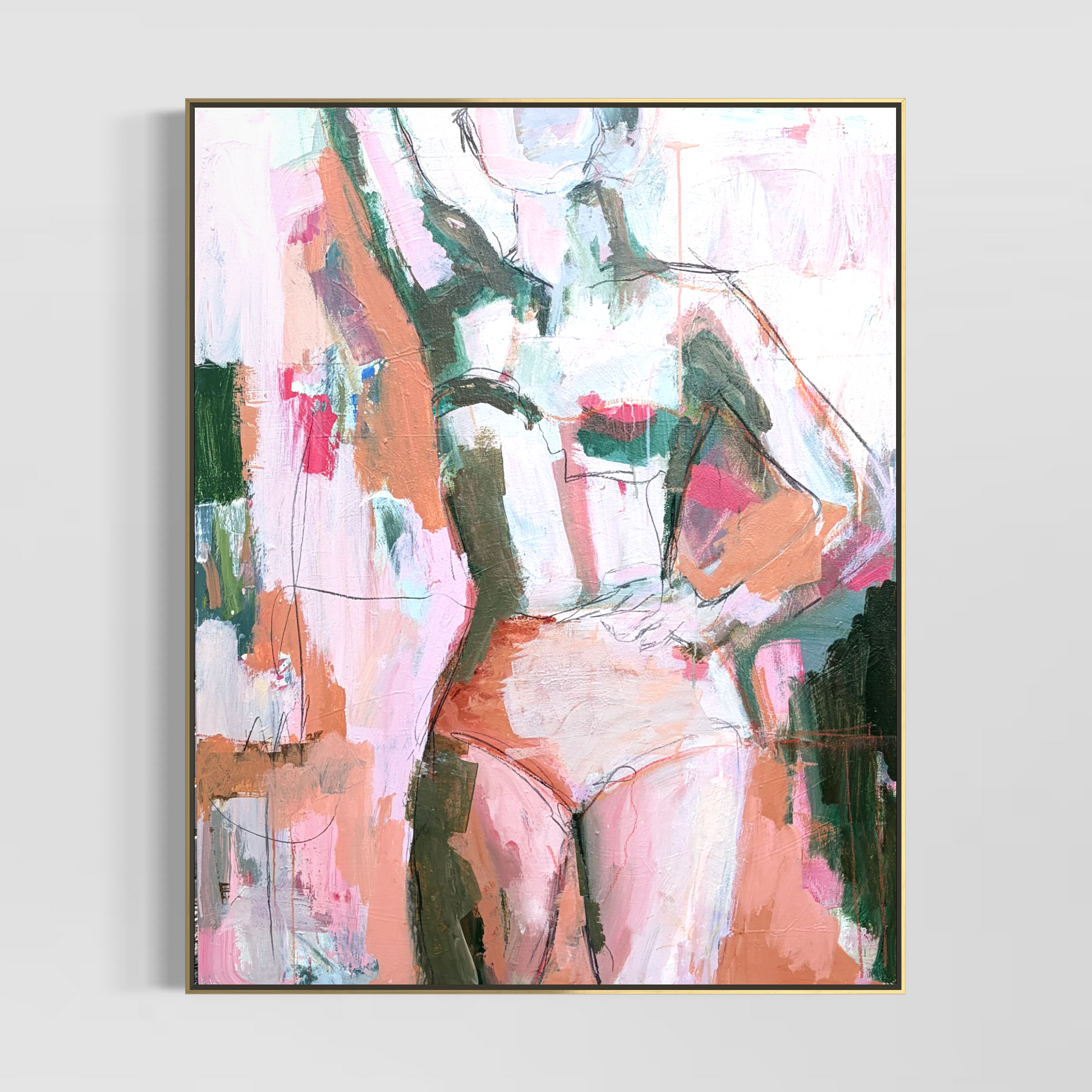 Second Time Around - Abstract figurative portrait of woman, art by Australian Artist Rose Hewartson Original Abstract Painting on Canvas Framed 99x123 cm Statement Piece