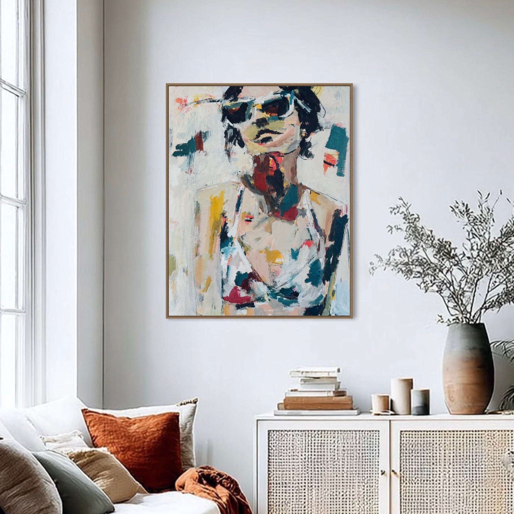 Selina - Abstract figurative portrait of woman, art by Australian Artist Rose Hewartson Original Abstract Painting on Canvas Framed 99x123 cm Statement Piece
