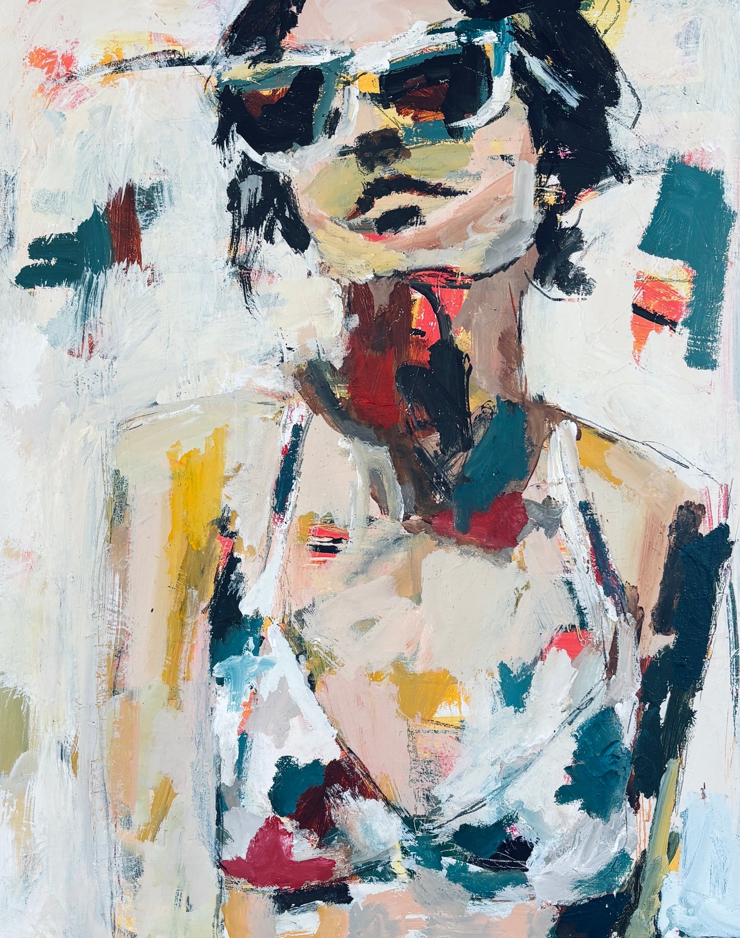 Selina - Abstract figurative portrait of woman, art by Australian Artist Rose Hewartson Original Abstract Painting on Canvas Framed 99x123 cm Statement Piece