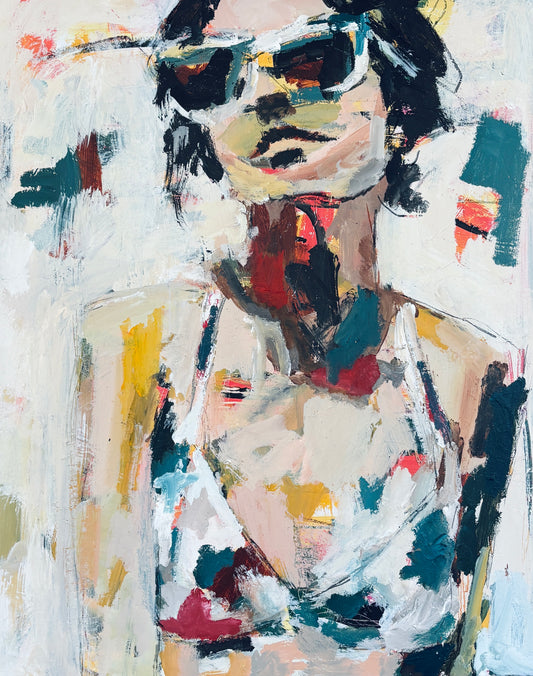 Selina - Abstract figurative portrait of woman, art by Australian Artist Rose Hewartson Original Abstract Painting on Canvas Framed 99x123 cm Statement Piece